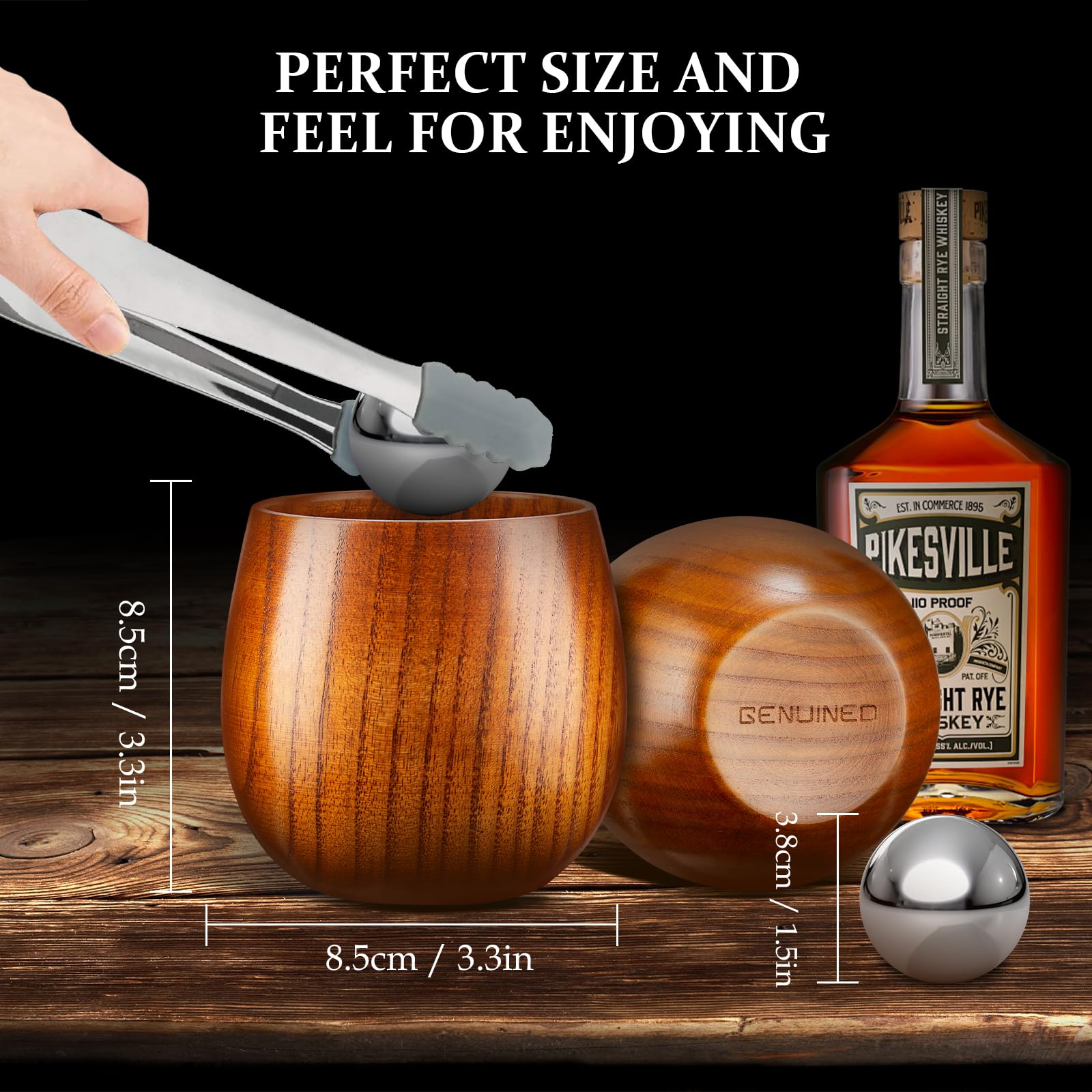 GENUINED Bourbon Gifts for Men, The Original Wooden Whiskey Glasses Set of 2, Old Fashioned Bourbon Drinking Glass, Birthday, Anniversary, Fathers Day Present for Dad, Husband, or Brother