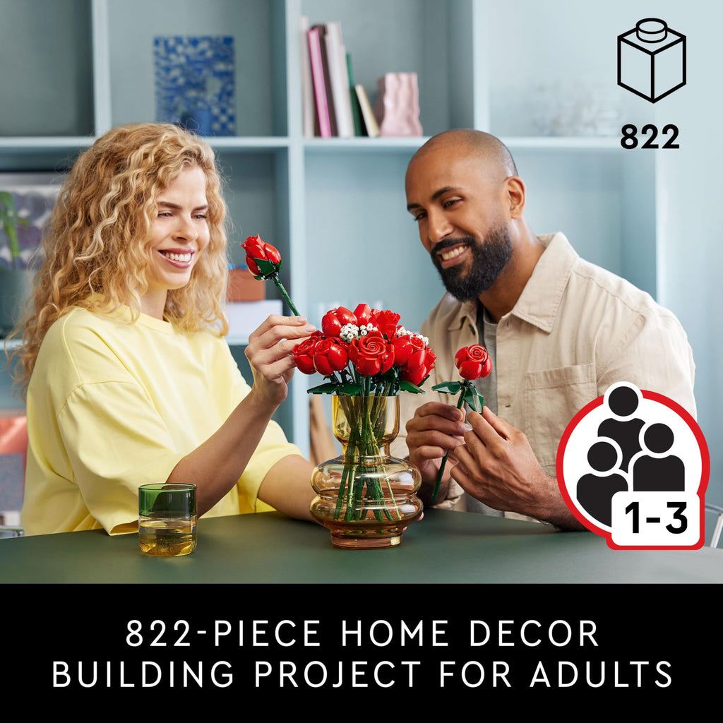 LEGO Botanicals Bouquet of Roses Artificial Flowers - Fake Red Roses Building Set for Adults, Ages 18+ - Gifts for Birthdays for Her - Home Decor for Table Display - 10328