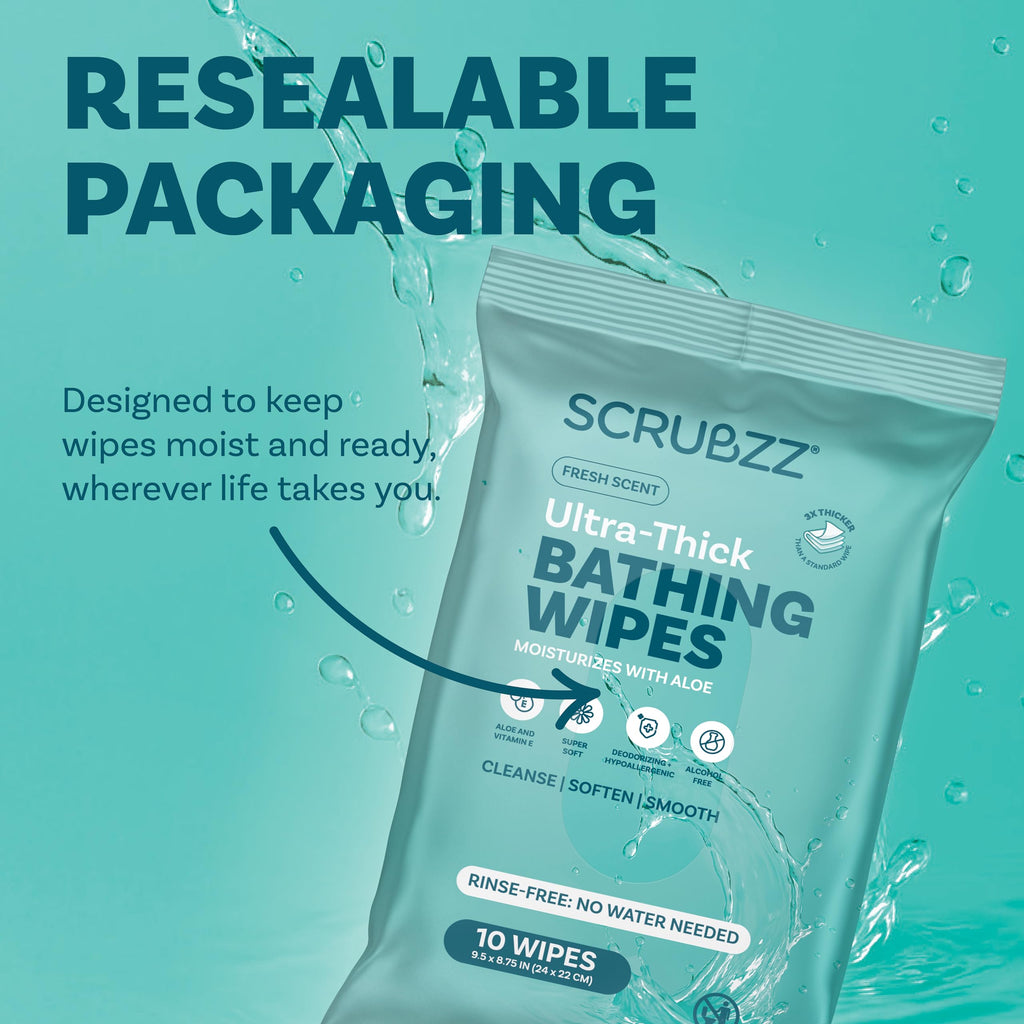 Extra Large Bath Wipes for Adults No Rinse - 80 Disposable Body Cleansing Cloths for Men, Women & Elderly - Great for Gym, Camping, Post Surgery