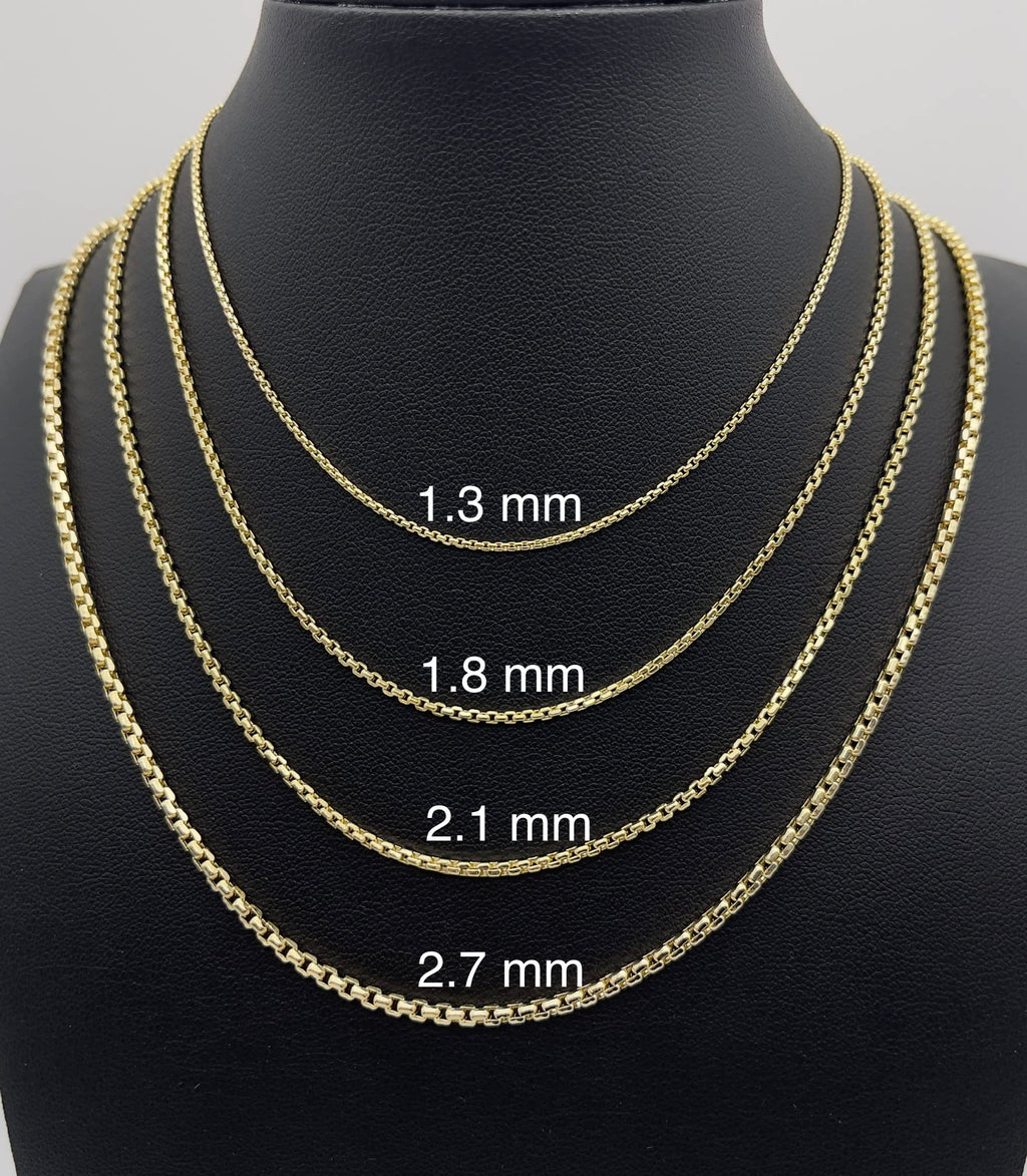 JEWELHEART 14K Real Gold Round Box Chain 1.3mm Yellow Real Gold Chains For Men Diamond Cut Link Chain Necklace For Women with Lobster Clasp 24"