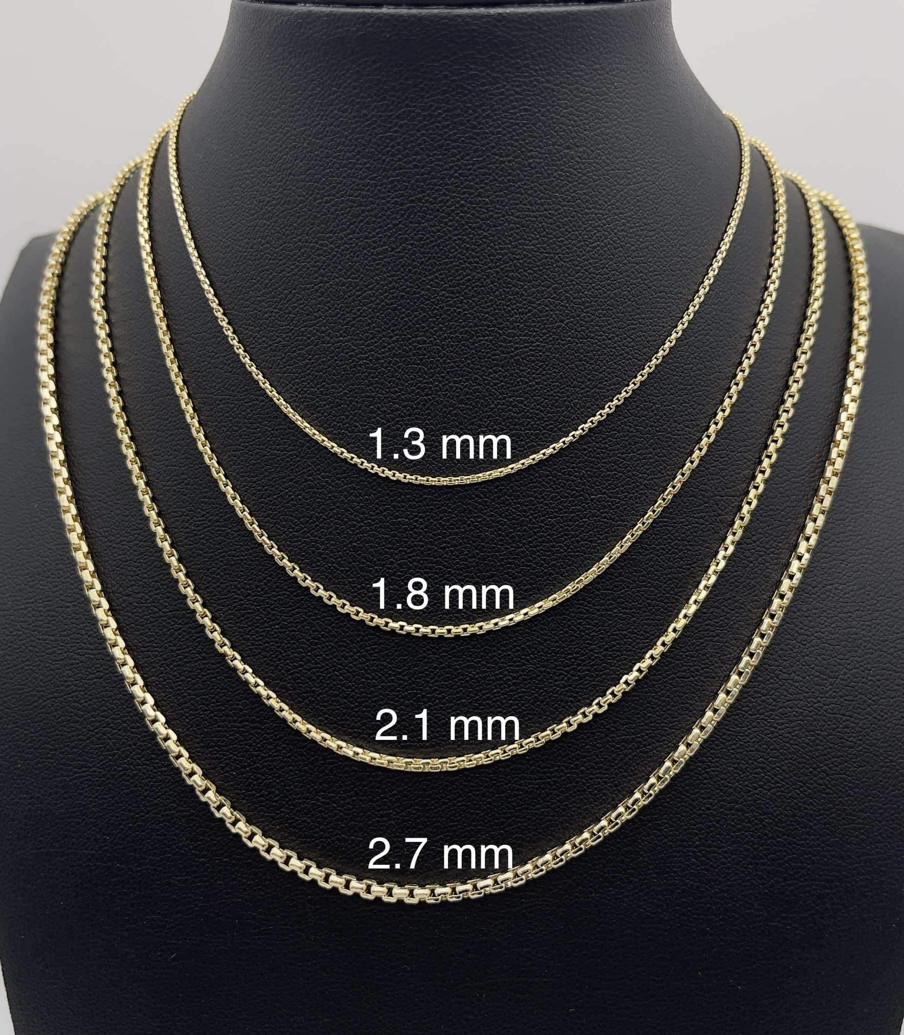 JEWELHEART 14K Real Gold Round Box Chain 1.8mm Yellow Real Gold Chains For Men Diamond Cut Link Chain Necklace For Women with Lobster Clasp 20"