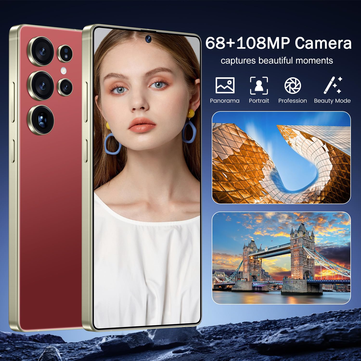 Ecshock I25 Ultra 5G Unlocked Smartphone,16GB+512GB Fully Cell Phone for Android 14, 6.99" Unlocked Cell Phone, 7000mAh, 68MP+108MP Dual Camera/Dual SIM (Wine Red)
