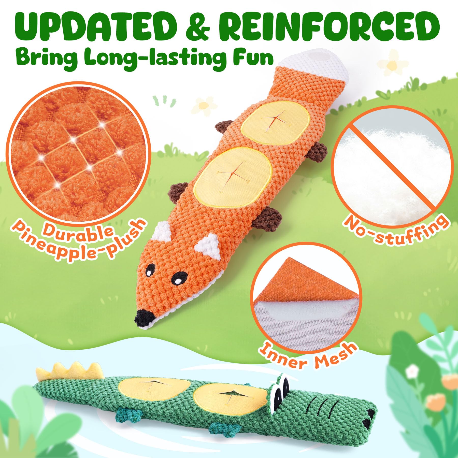 XIUGOAL Dog Toys for Aggressive Chewers, 2 Pack No Stuffing Dog Toys for Boredom and Teething, Squeaky Chew Toy for Small, Medium Breed to Keep Them Busy