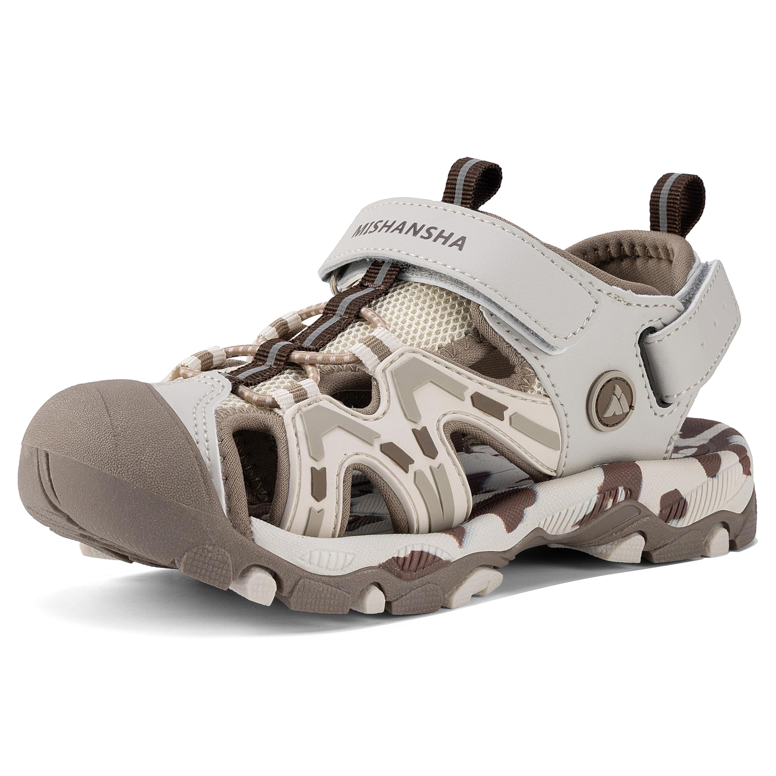 Mishansha Girls Boys Hiking Athletic Sandals Kids Closed Toe Adjustable Straps Water Sandals for Outdoor Summer Grey 2.5 Big Kid