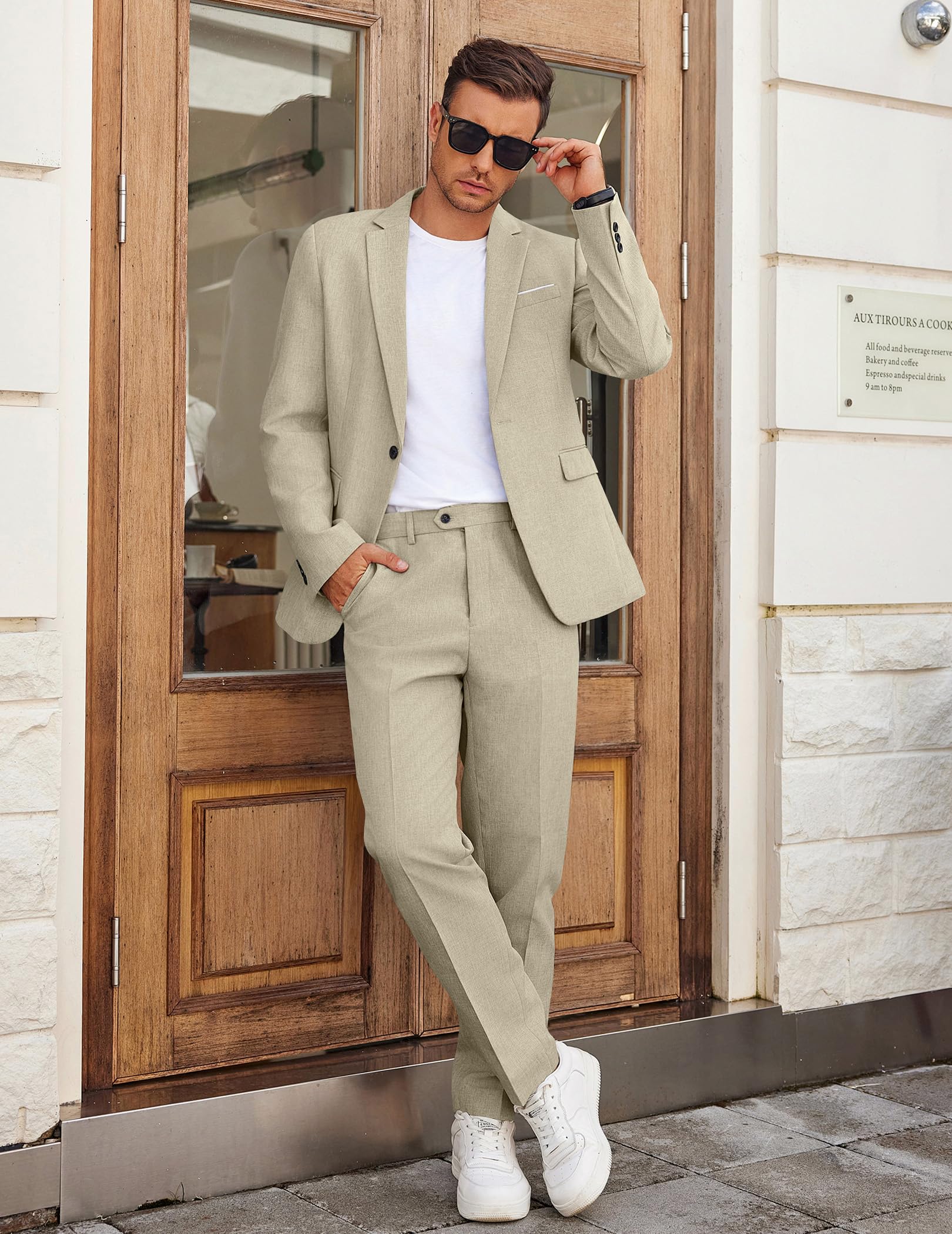 COOFANDY Mens Casual Suits 2 Piece Set One Button Dress Suits for Graduation Wedding Business, Light Khaki, Medium
