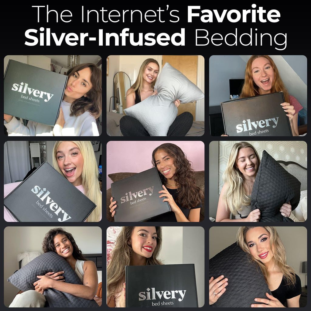 Silvery Silver Infused Bed Sheets Set - Ultra-Soft Temperature-Regulating Fabric with Self-Cleaning Technology™ That Stays Fresh 3X Longer for Hygienic Sleep (Gray, Queen)
