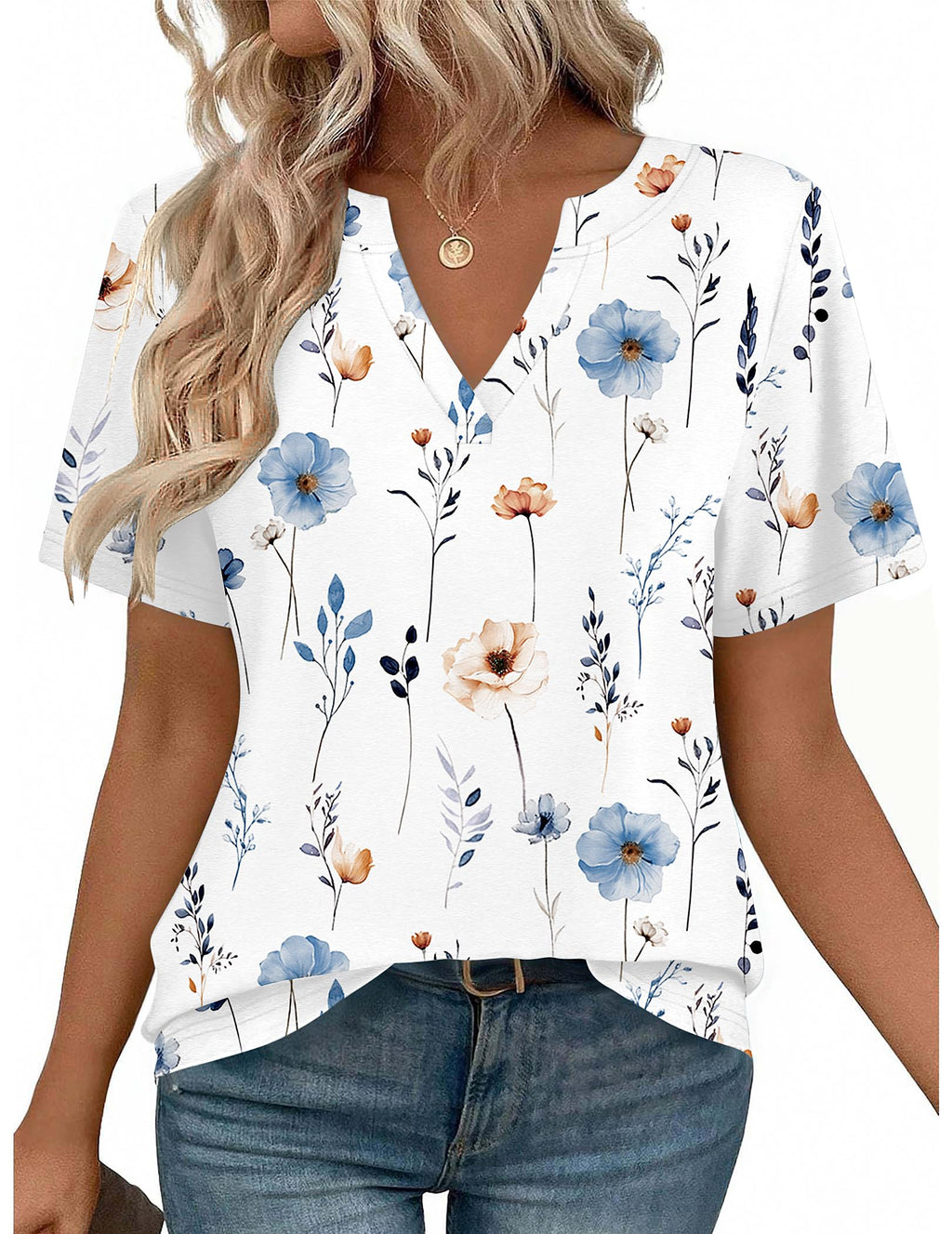 Zeagoo Shirts for Women Short Sleeve Floral Blouses Clothes Business Work Dressy Outfits White Flowers XL