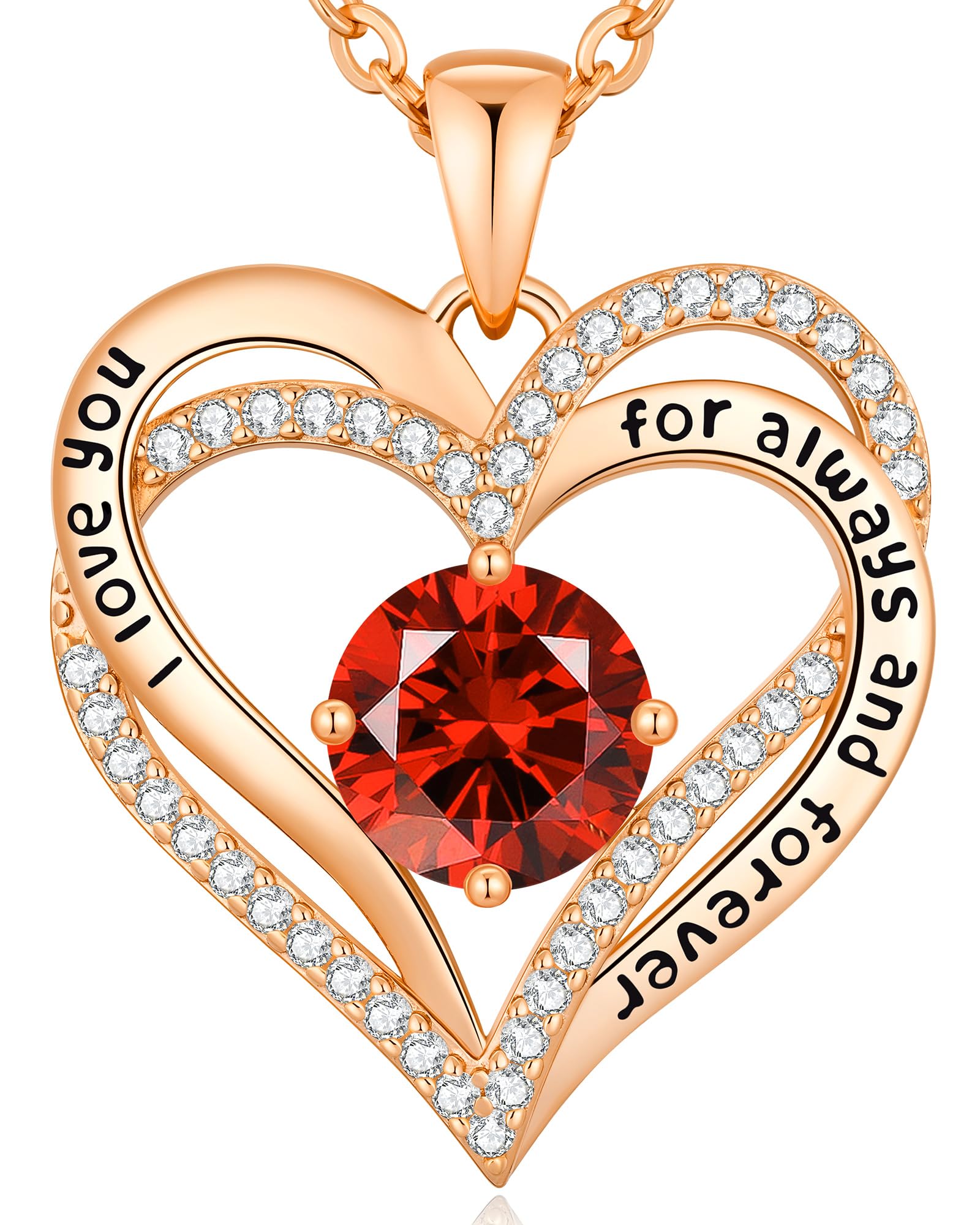 CDE Valentine's Day Gift Forever Love Heart Necklaces for Women, Wedding Anniversary, Birthday Mothers Christmas Day Gifts for Mom, Mother, Wife, S925 Silver Jewelry with Birthstone Pendant (Brass Rose Gold, Rose Gold-01/07-Jan/July)