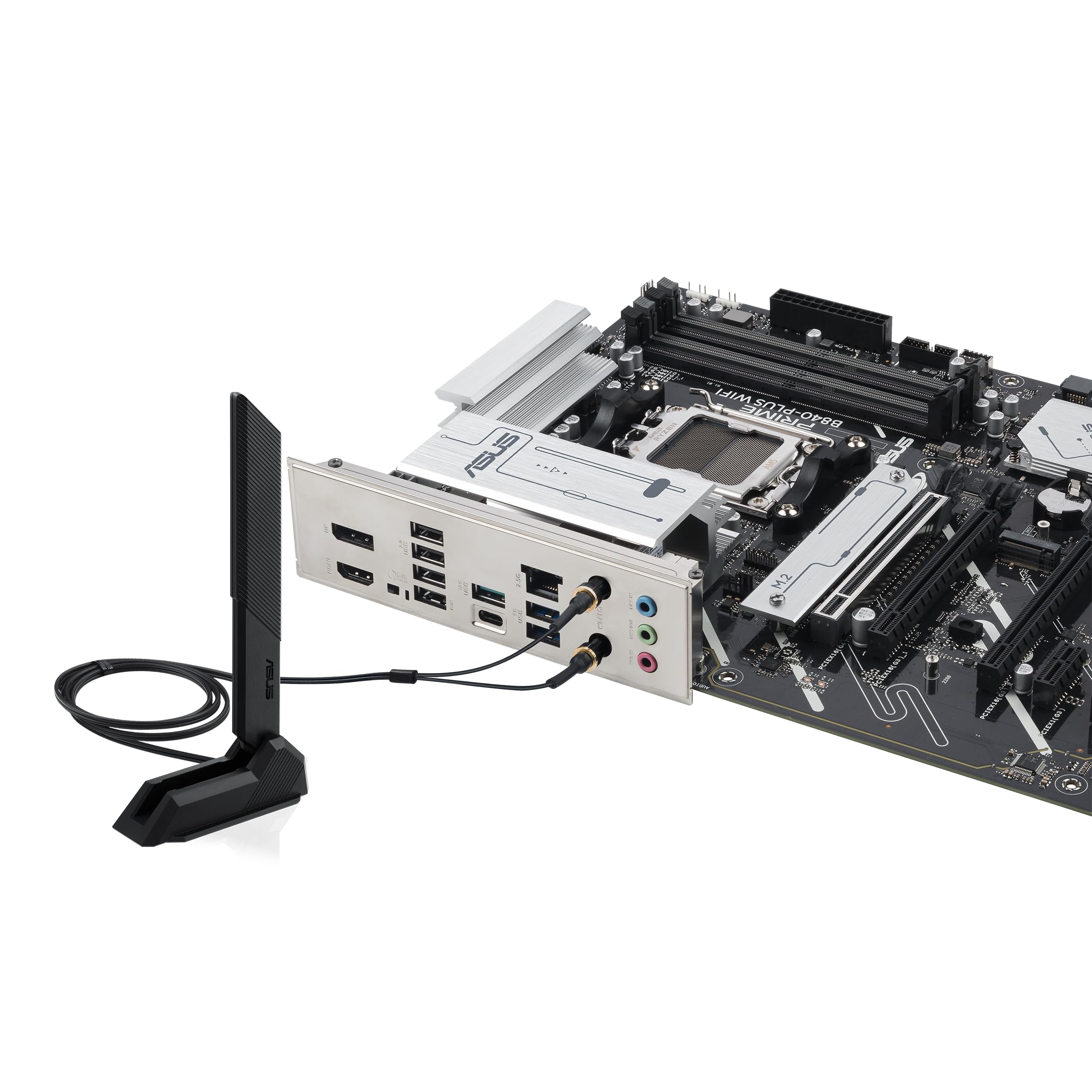 ASUS Prime B840-PLUS WiFi AMD AM5 B840 ATX Motherboard, Advanced AI Ready, DDR5, PCIe 4.0, 3X M.2, Wi-Fi 6E, 2.5Gb LAN, DisplayPort, HDMI™, USB 10Gbps Type-A & Type-C®, BIOS Flashback™, Aura Sync RGB