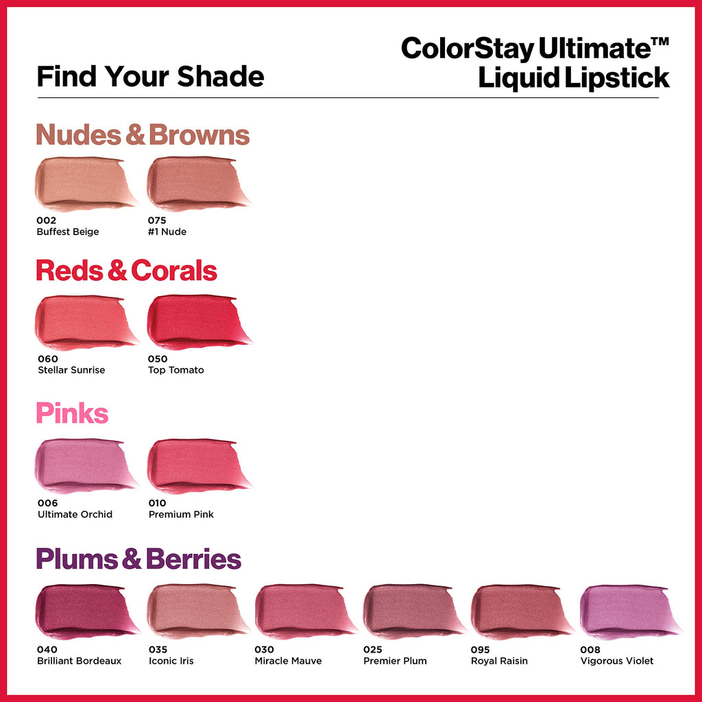 Revlon ColorStay Ultimate Liquid Lipstick, Longwear Rich Lip Colors, Wears for Up to 24 Hours, Satin Finish, 060 Ultimate Orchid, 0.1 fl oz