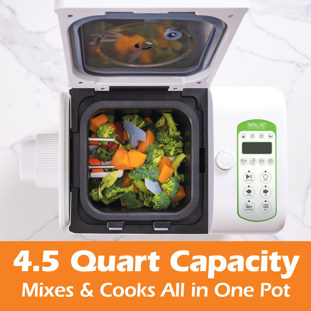 Total Pet Kitchen Pet Food Maker - All-in-One Pet Food Multicooker | Cooks, Mixes, and Dispenses Fresh Human-Grade Ingredients in About an Hour | 4.5 Quart Capacity