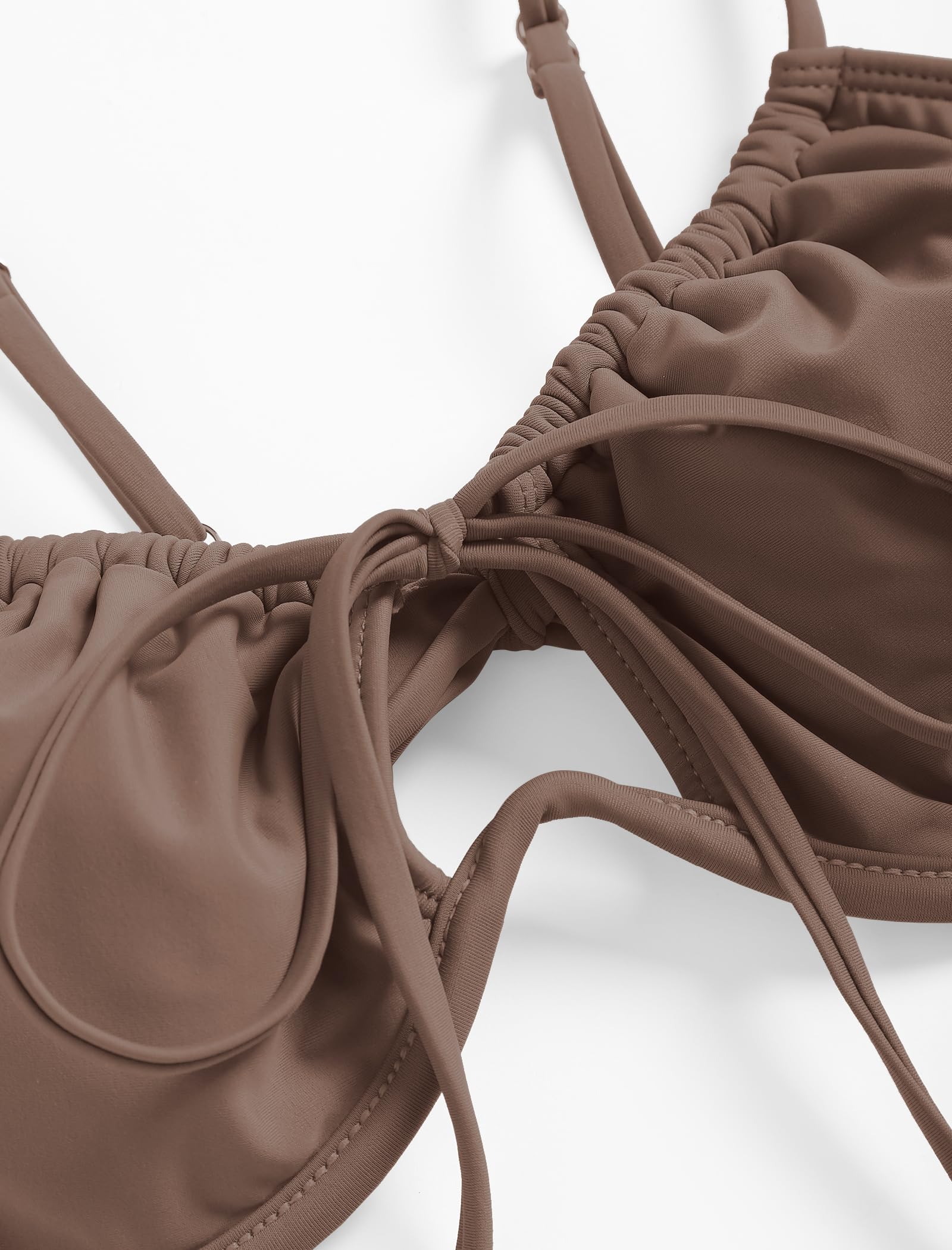 ZAFUL Women High Cut Bikini Sets String Sexy Swimsuit Two Piece Underwire Bathing Suit Brazilian Cheeky Cut Out Cute Swimwear Coffee S