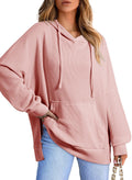 Dokotoo Womens Hoodie Casual Long Sleeve Oversized Hoodies for Women 2025 Fall Winter Clothes Outfits Waffle Knit Solid Color Drawstring Hooded Sweatshirts Tops with Pocket Pink Small