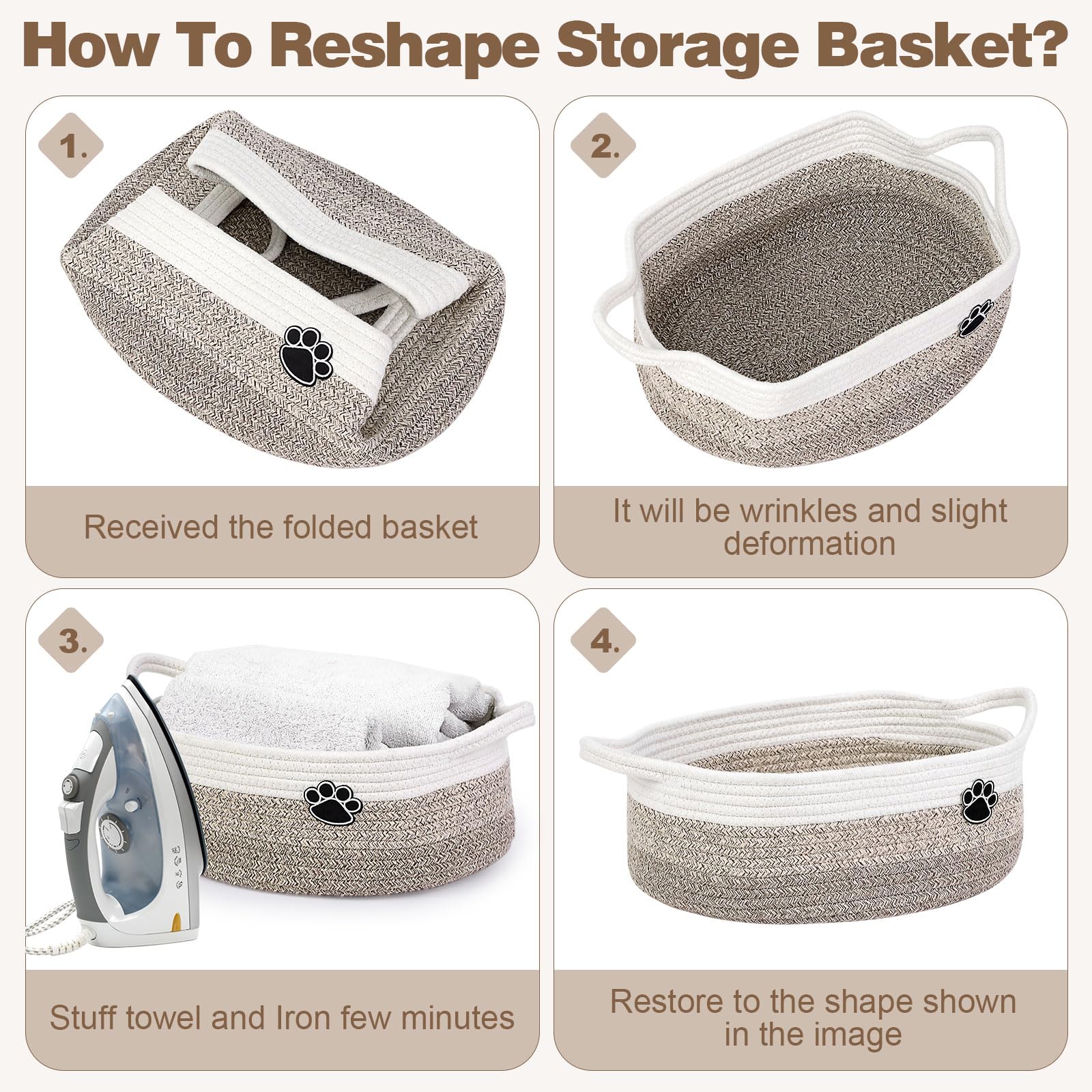 Optish Dog Toy Basket, Toy Box and Bin for Dog Cat Storage, 19.7" X 11" X 7.9" (30L) Large Woven Rope Basket for Blanket Storage, Living Room, Bedroom, White & Brown