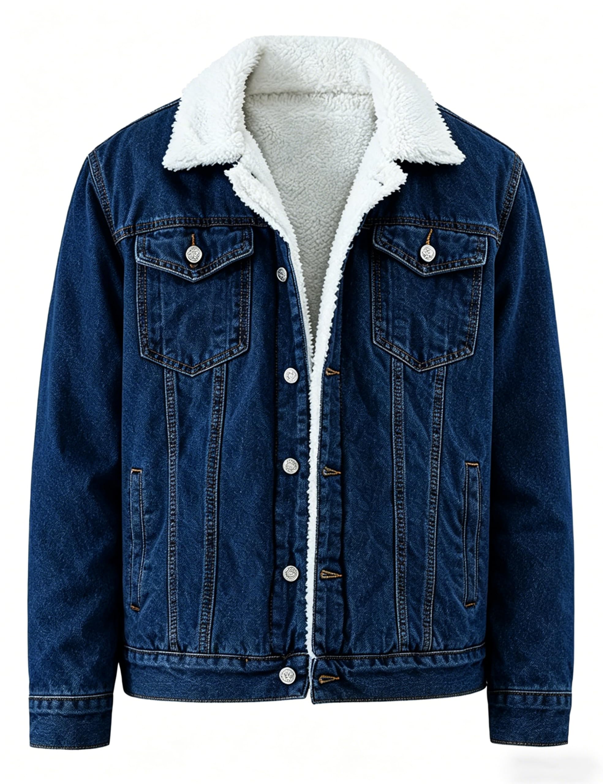 Springrain Men's Sherpa Fleece Lined Denim Jacket Warm Winter Trucker Jacket Cowboy Jean Jacket(DarkBlue-XS)
