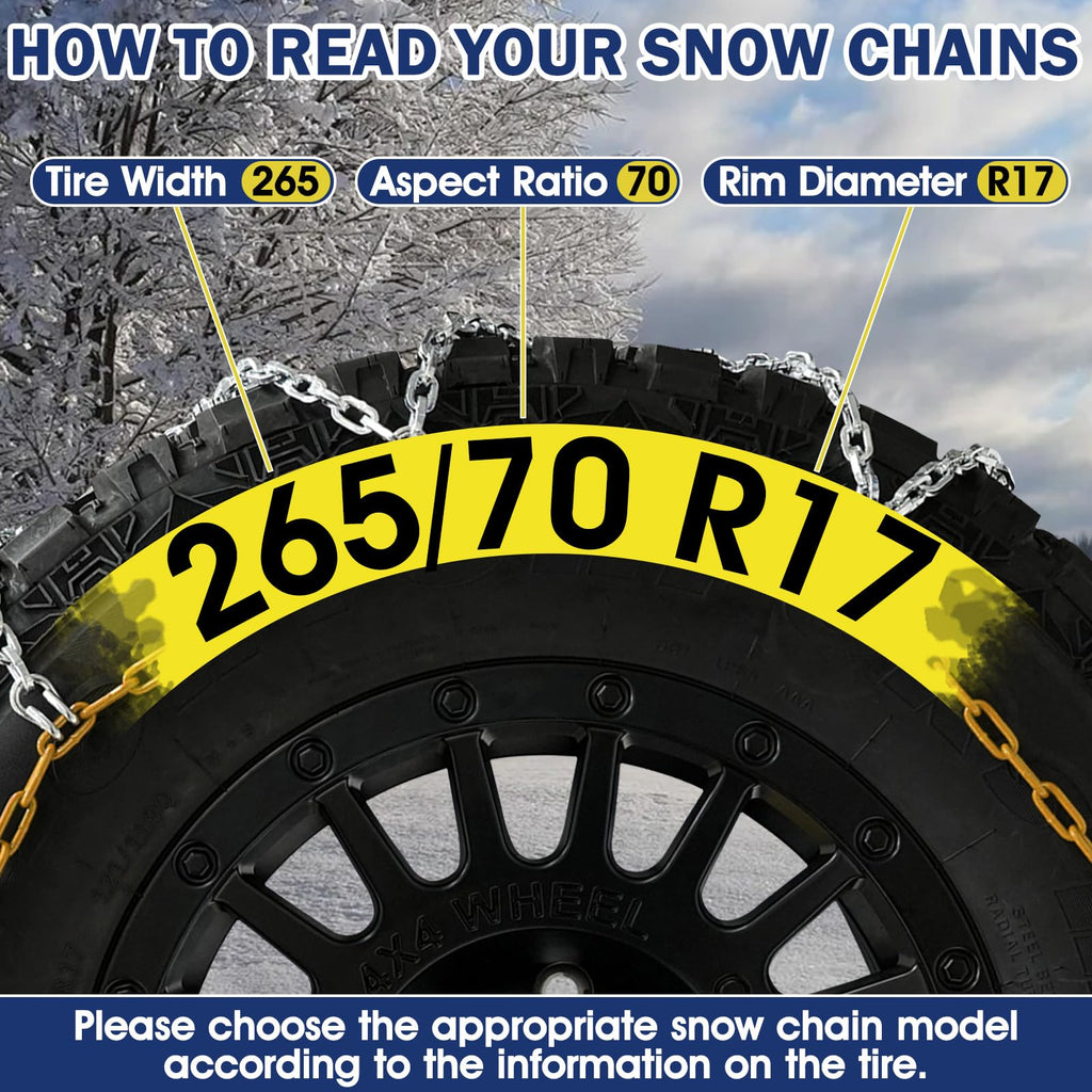 DEDC Snow Chains for SUV Tire Chains Compatible with Tesla Model Y Cars 1 Min Quick Fit Easy Chainsaw Reusable Universal Emergency Traction Chain Tire Width 235 245 255 265 275 - Set of 2 MS1521