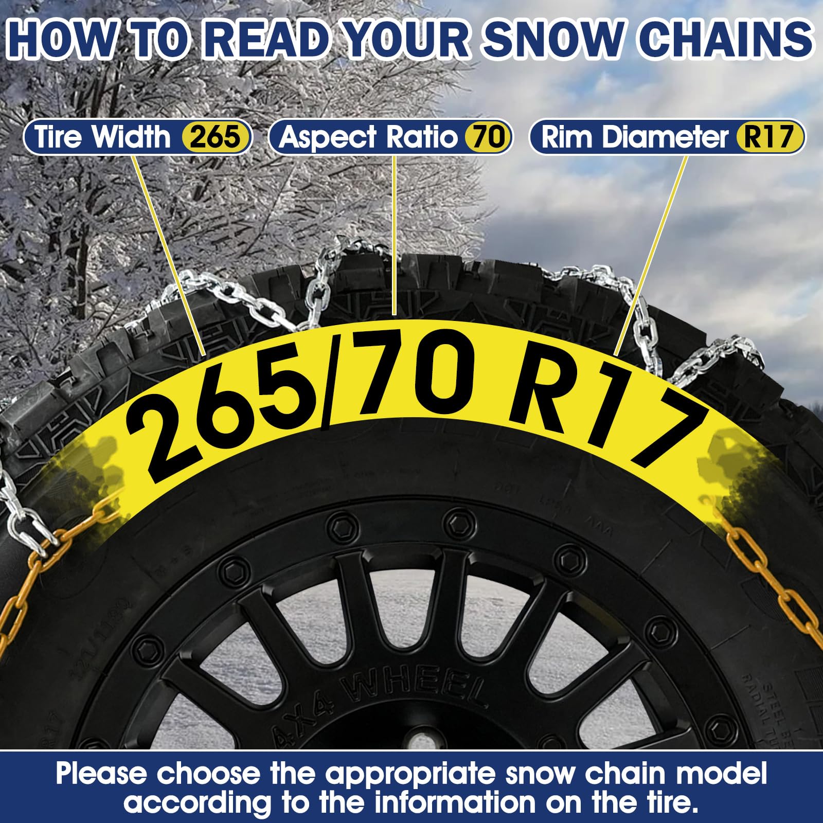DEDC Snow Chains for SUV Tire Chains Compatible with Tesla Model Y Cars 1 Min Quick Fit Easy Chainsaw Reusable Universal Emergency Traction Chain Tire Width 235 245 255 265 275 - Set of 2 MS1521