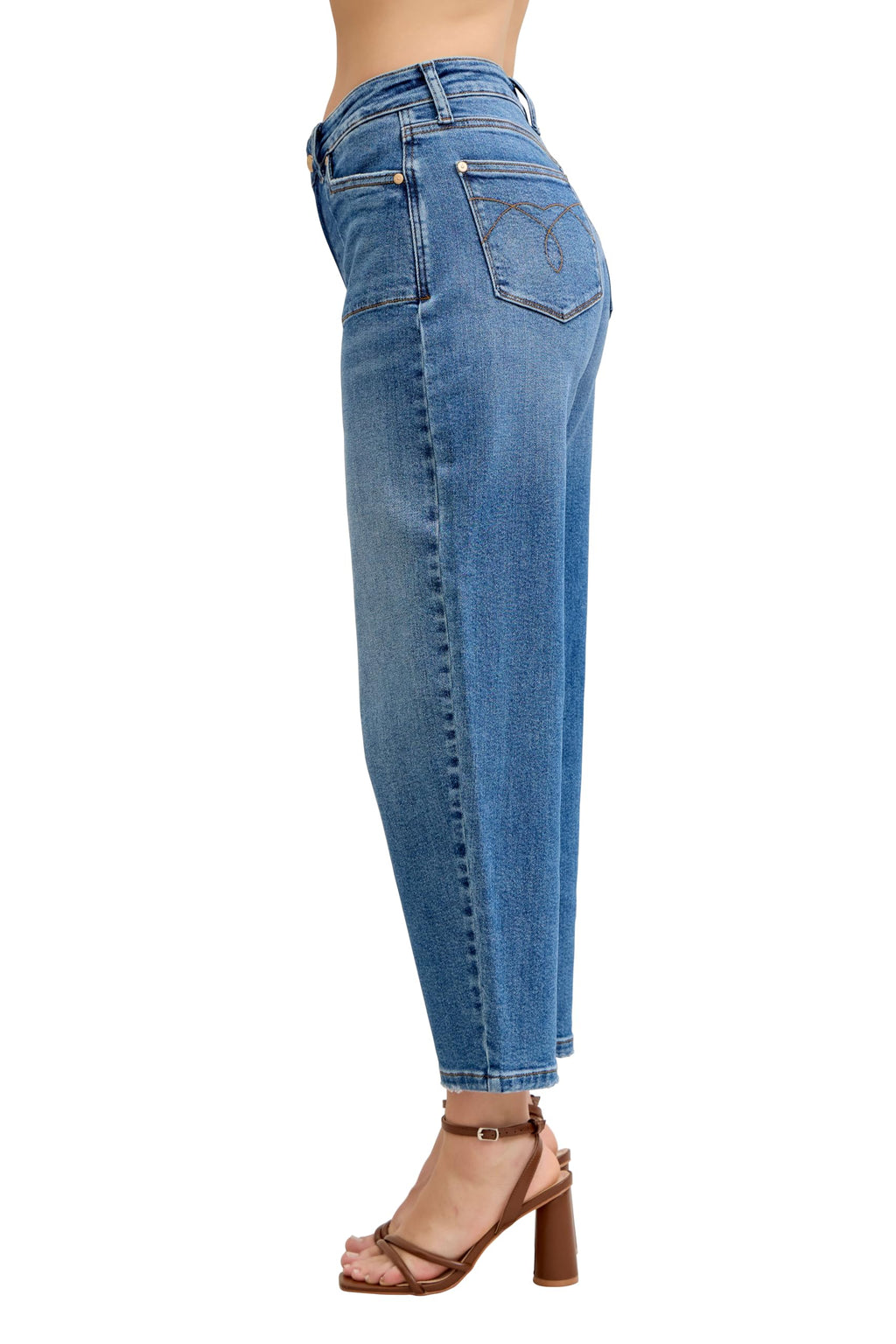 Judy Blue Womens Jeans - High Waisted Soft Barrel Stitch Thru Pocket (5, Dark Blue)