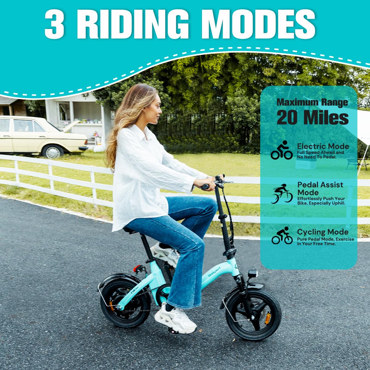 Bodywel Electric Bike for Adults Teens, 14" Mini Foldable Ebike, 400W Peak Motor, 20 MPH, 25 Miles Range, City Commuter, Black