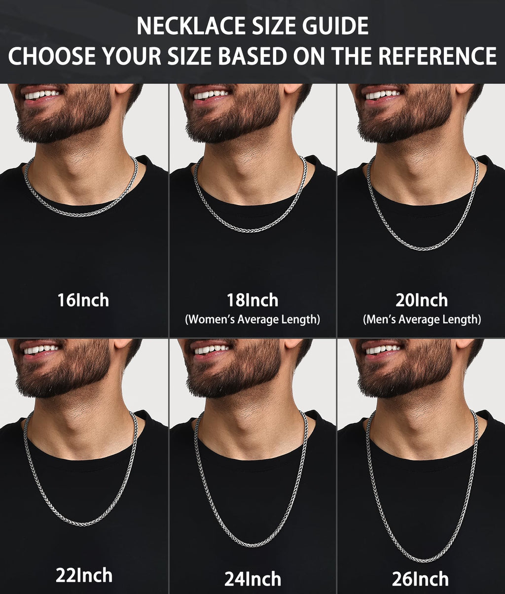 Jewlpire Silver Chain for Men, 4mm Wheat Chain Necklace Stainless Steel Necklaces Chains for Men, Mens Necklaces 18 Inch