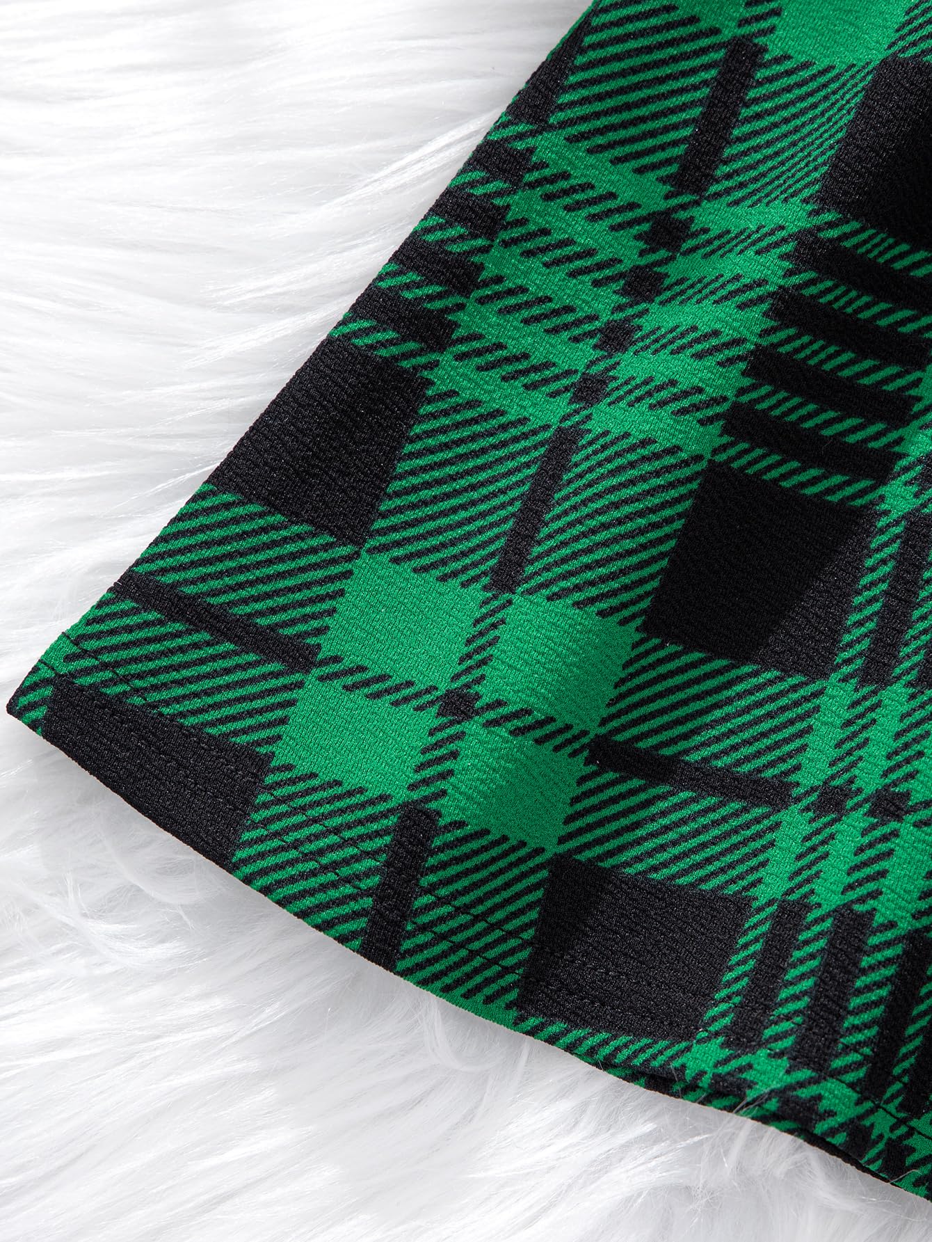 WDIRARA Girl's Plaid Bow Front Ribbed Knit Round Neck Long Sleeve A Line Dress Green 15Y