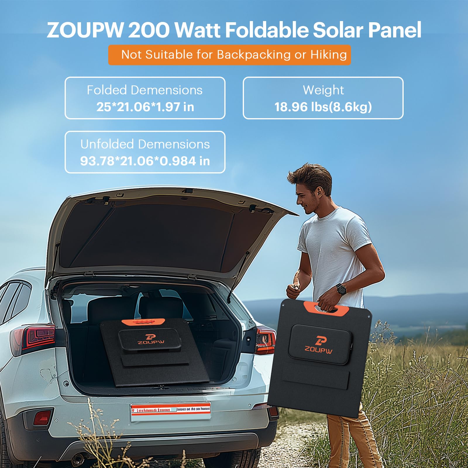 ZOUPW 200W Portable Solar Panel for Power Station,23.5% Efficiency Mono Foldable Solar Charger with 4 Kickstands for Jackery Explorer/Bluetti/EcoFlow,IP67 Waterproof for Camping RV Off-Grid Backup