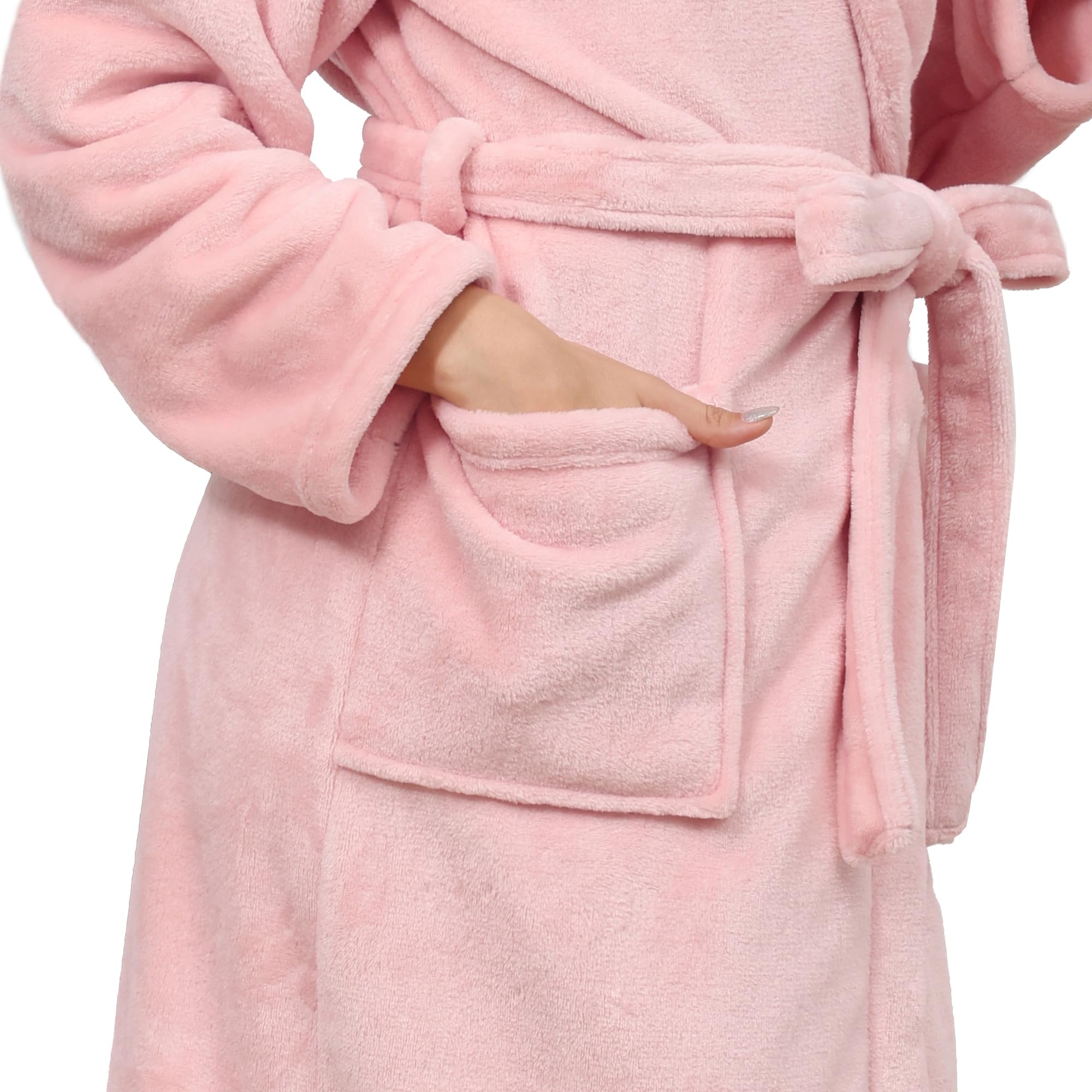Eonkasp Plush Soft Robes for Women, Premium Fleece Womens Robe Cozy Warm Bathrobe, Light Pink, 2XL-3XL