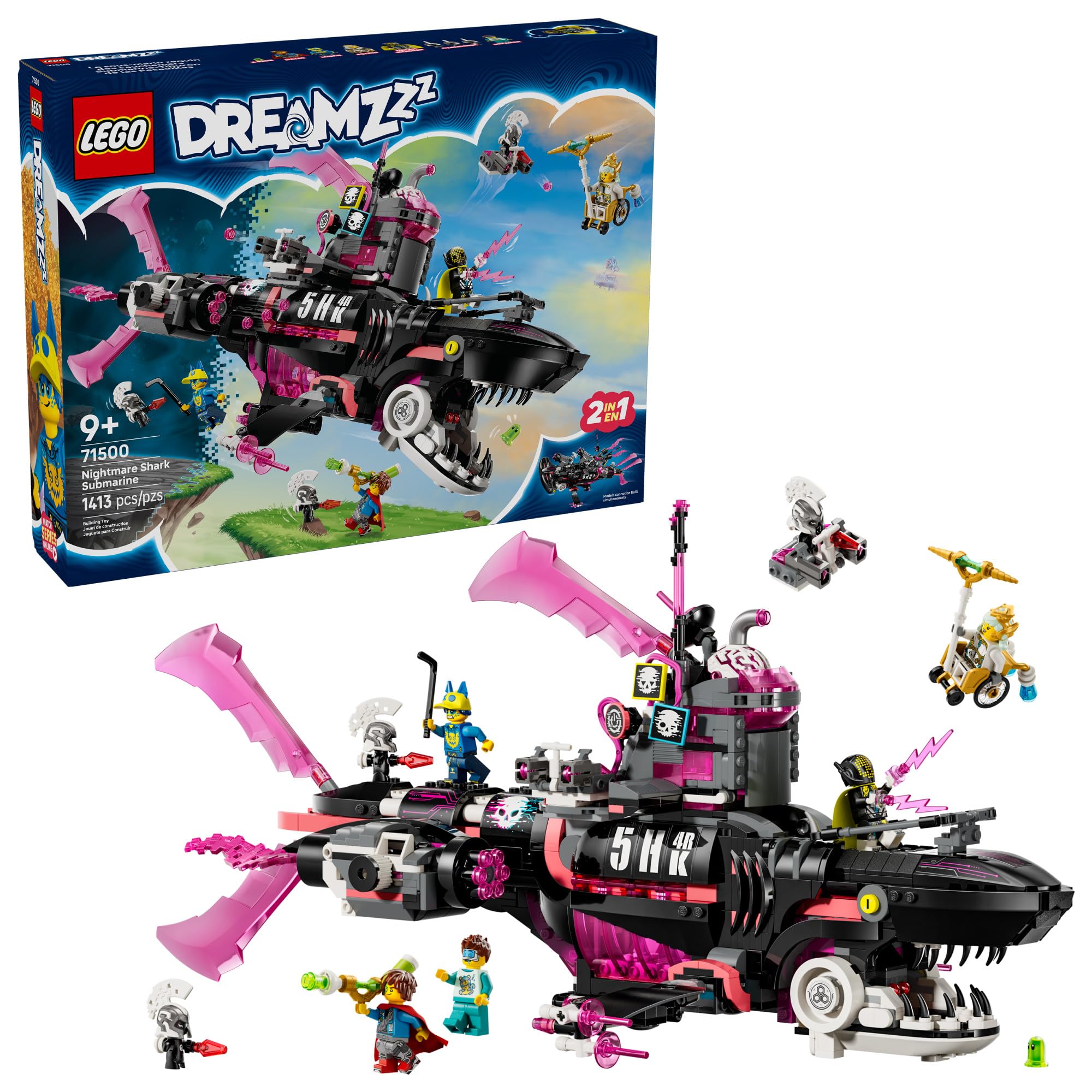LEGO DREAMZzz Nightmare Shark Submarine Building Toy for Kids - Pretend Play Set & Figures for Boys & Girls, Ages 9+ - Rebuild as a Battleship or Submarine Toy - Gift Idea for Birthdays - 71500