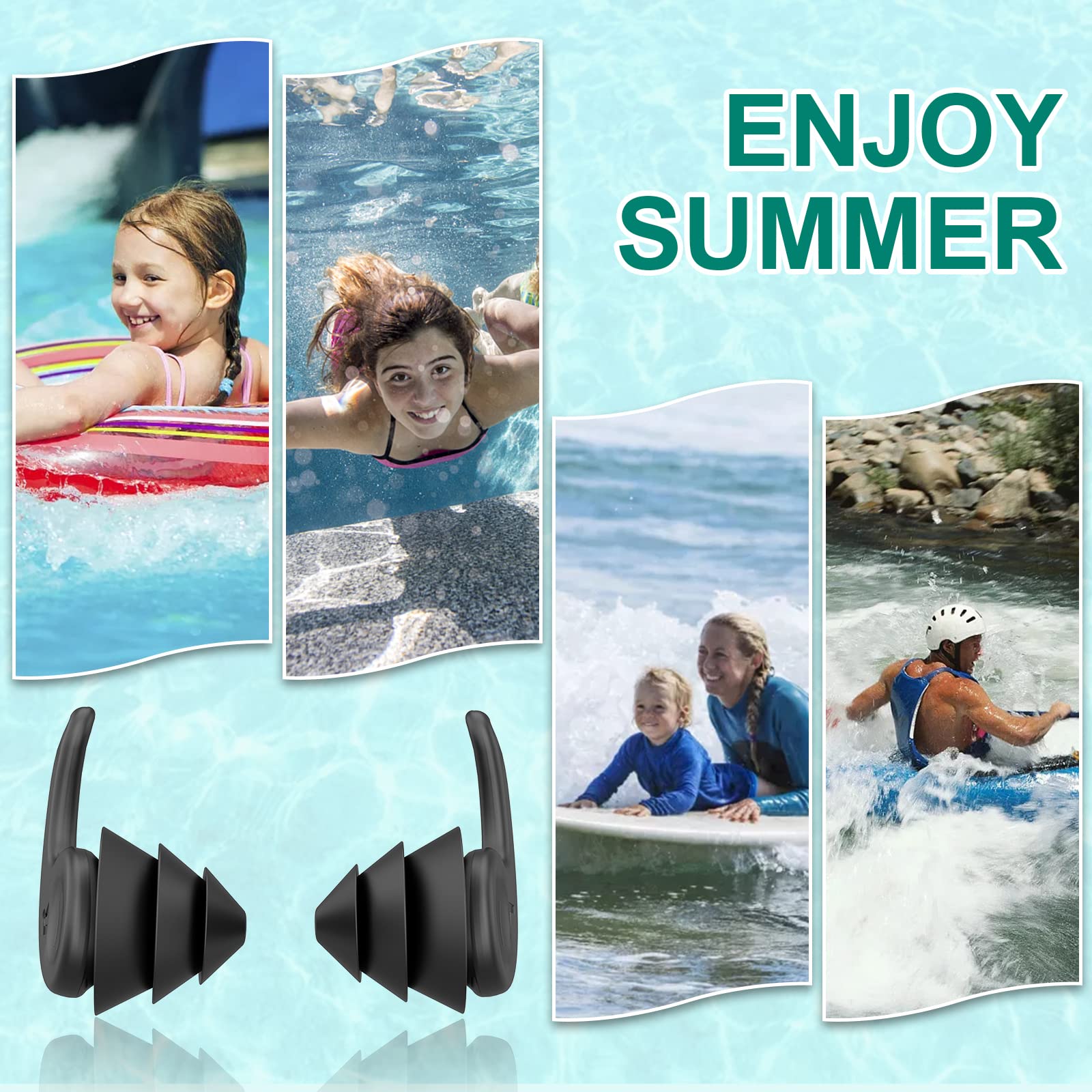 Swimming Ear Plugs for Adults,3 Pairs Waterproof Reusable Silicone Swim Earplugs for Swimming Surfing Snorkeling Showering and Water Pool,Beach,Ocean (Adults & Teens 14+)