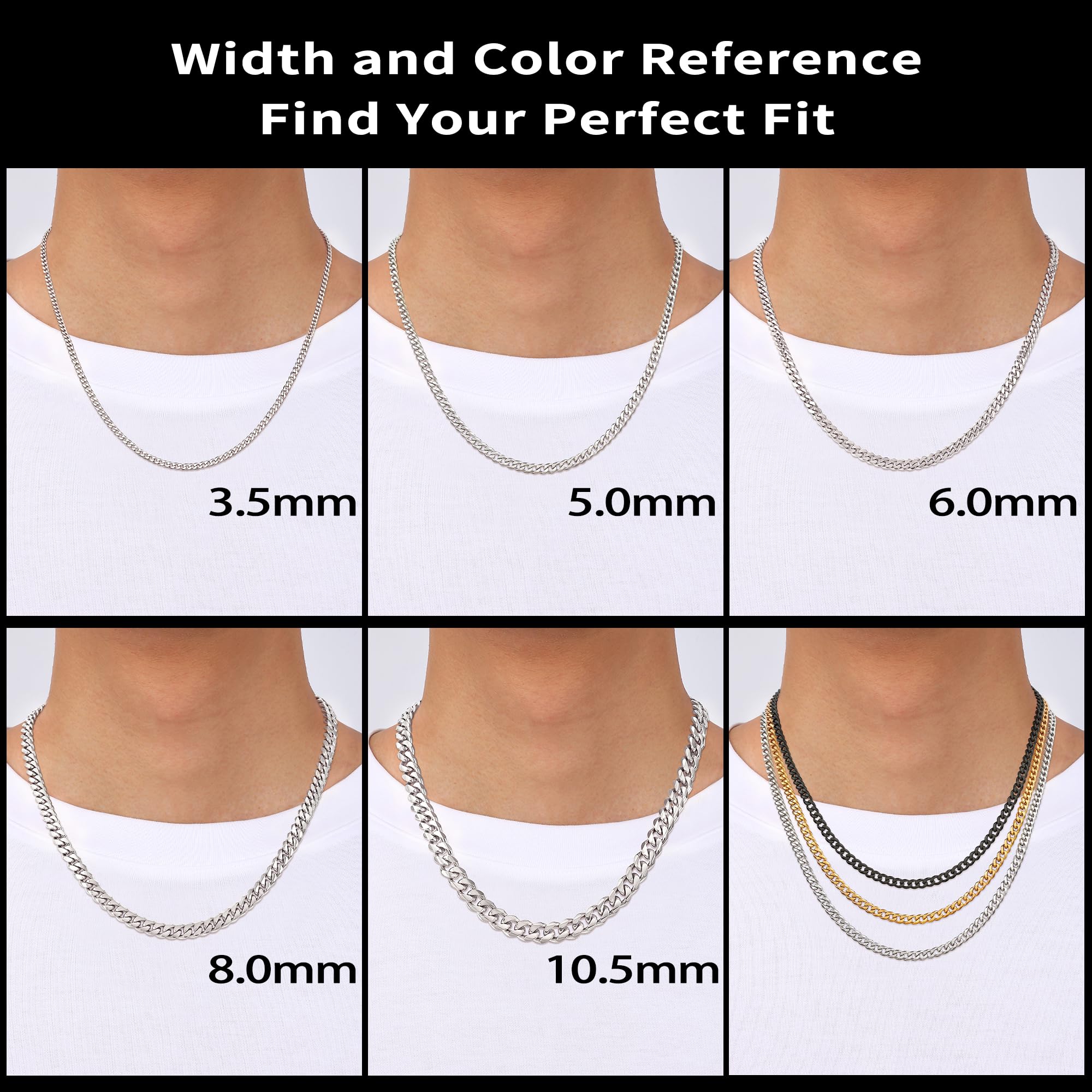 Fiusem 3.5mm Silver Colored Chains for Men, Silver Plated Cuban Link Chain Necklace for Men and Women, Stainless Steel Cuban Necklaces 20 Inch