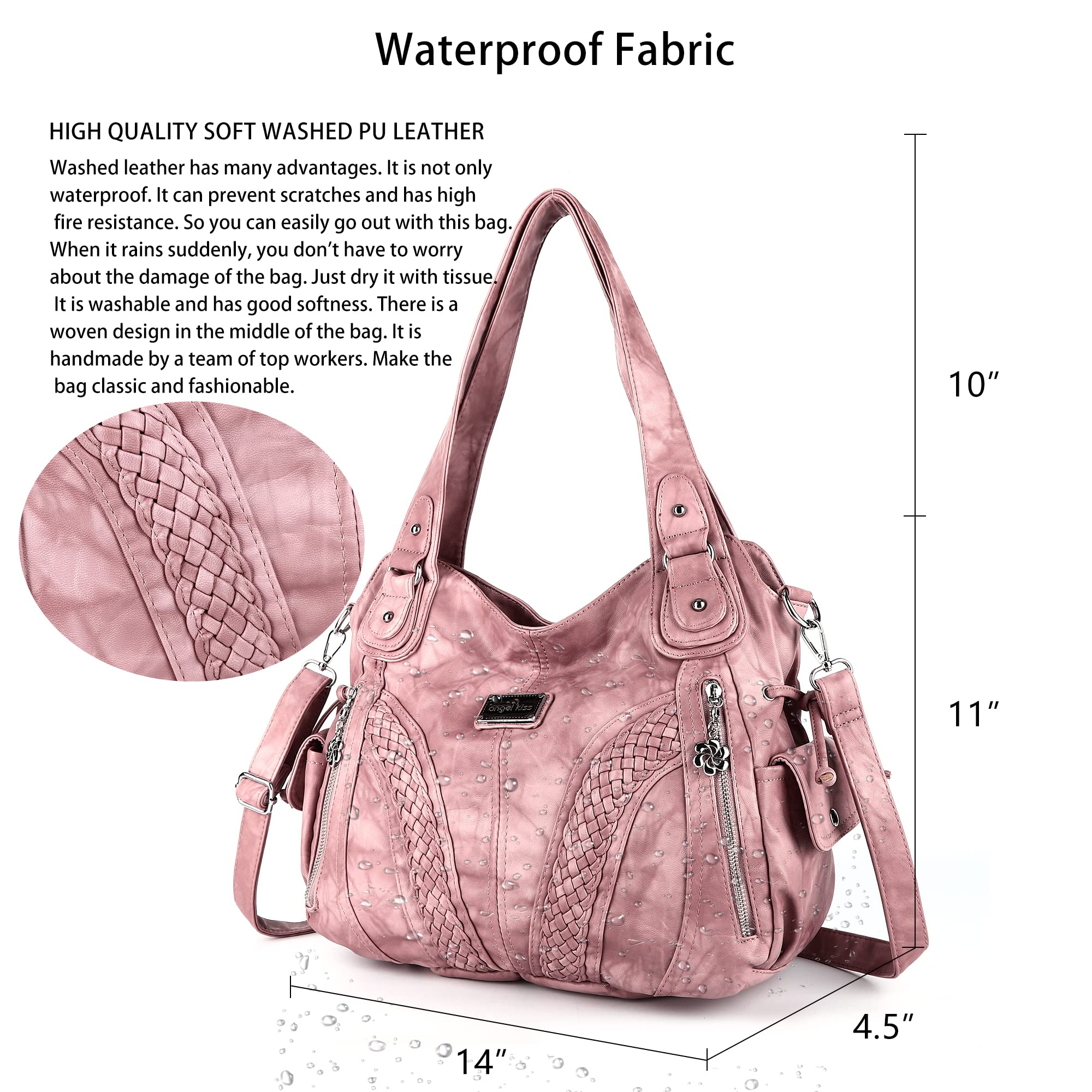 Purses and Handbags Women Fashion Tote Bag Shoulder Bags Top Handle Satchel Purses Washed Synthetic Leather Handbag Retro Pink 13.8 * 4.7 * 11.8 inches