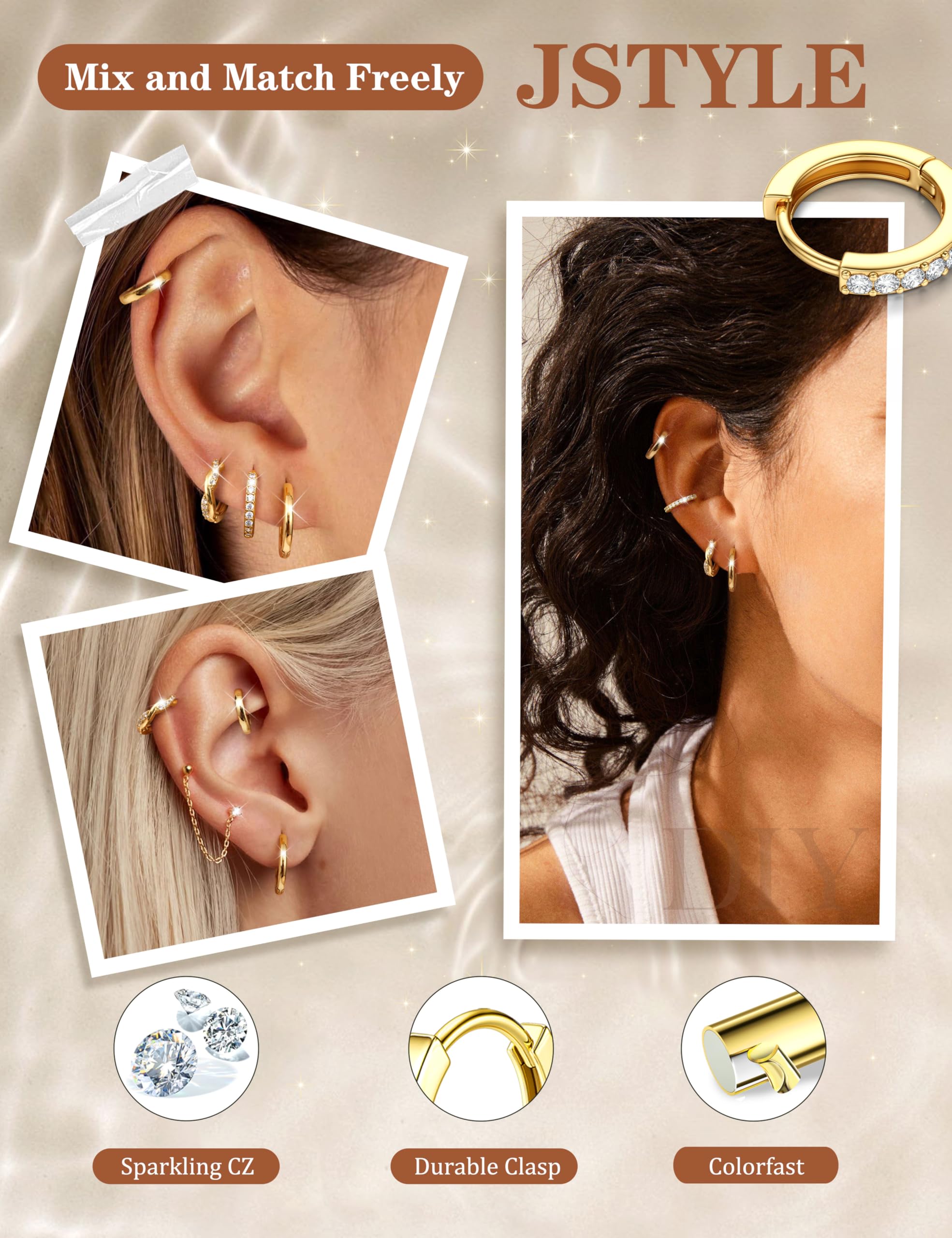 Jstyle Small Gold Hoop Earrings for Women Trendy 14K Gold Plated Huggie Earrings Hypoallergenic Cartilage Earring Stack Cute Dainty Huggie Hoops Earring Sets for Multiple Piercing