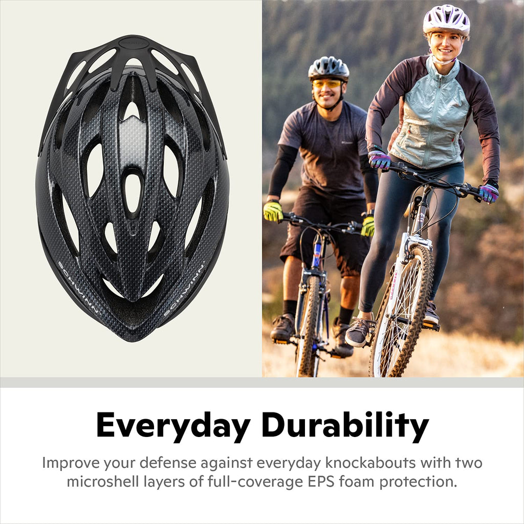 Schwinn Thrasher Helmet for Adults, Black, Size 58 - 62 cm, for Riders Ages 14+, Lightweight Microshell, Adjustable Dial and Straps, Interior Padding, 20 Air Vents, Removable Visor, Adult Bike Helmet
