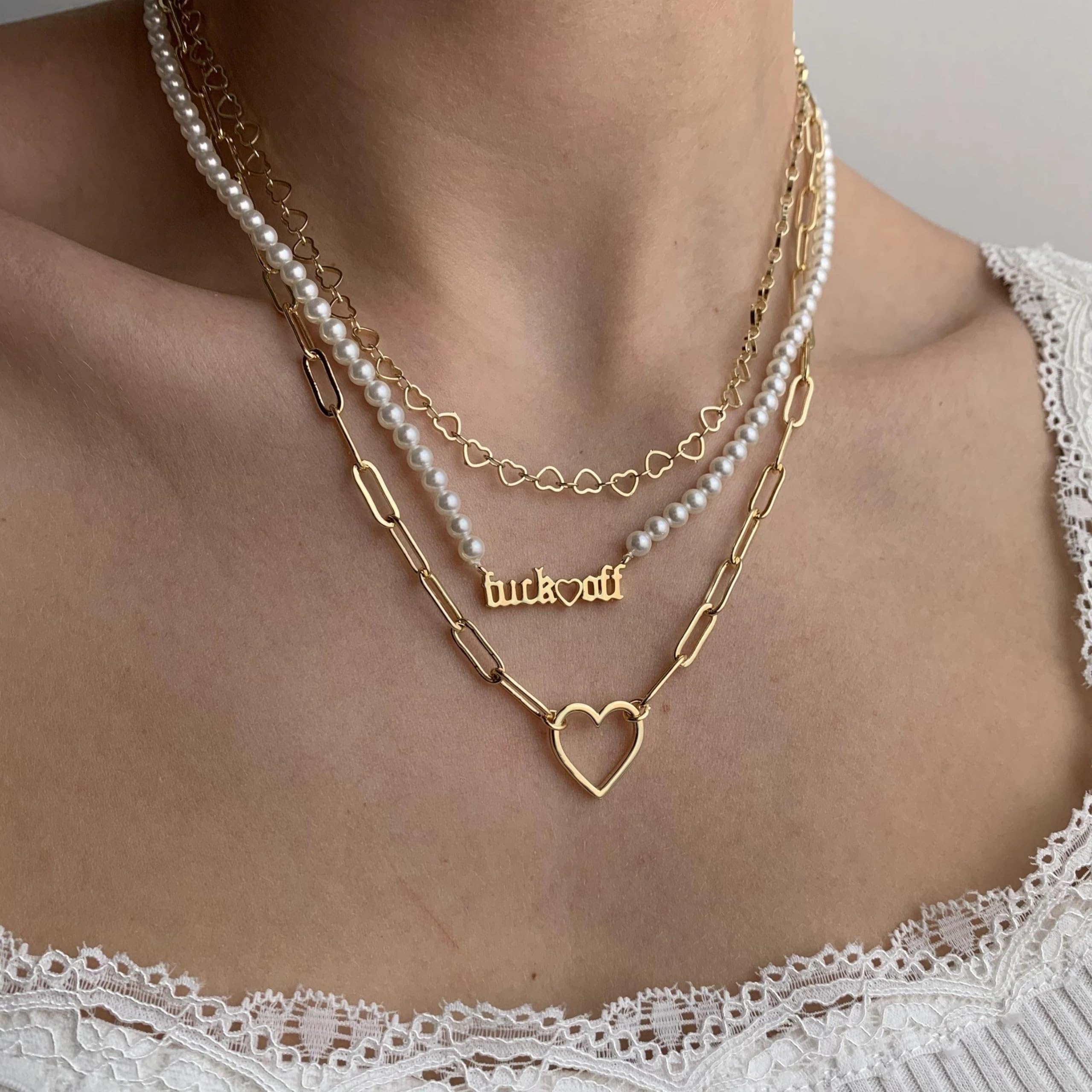 ASCOMY Dainty Gold Necklace for Women 14K Gold Plated Necklaces for Her Delicate Love Heart Necklace Paperclip Chain Heart Pendant Cute Necklaces Festival Jewelry Gift for Women
