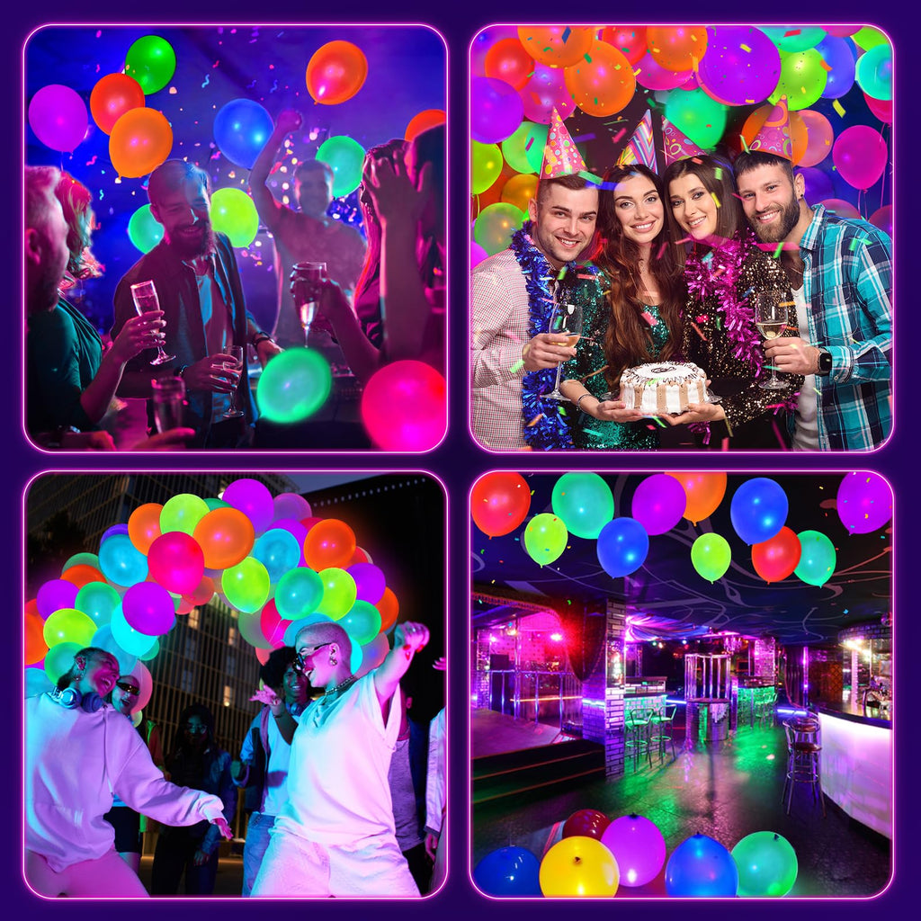 100 Pcs UV Neon Balloons, Neon Glow Party Balloons UV Black Light Balloons Glow in the Dark for Birthday Decorations Wedding Glow Party Supplies Blacklight Reactive Fluorescent