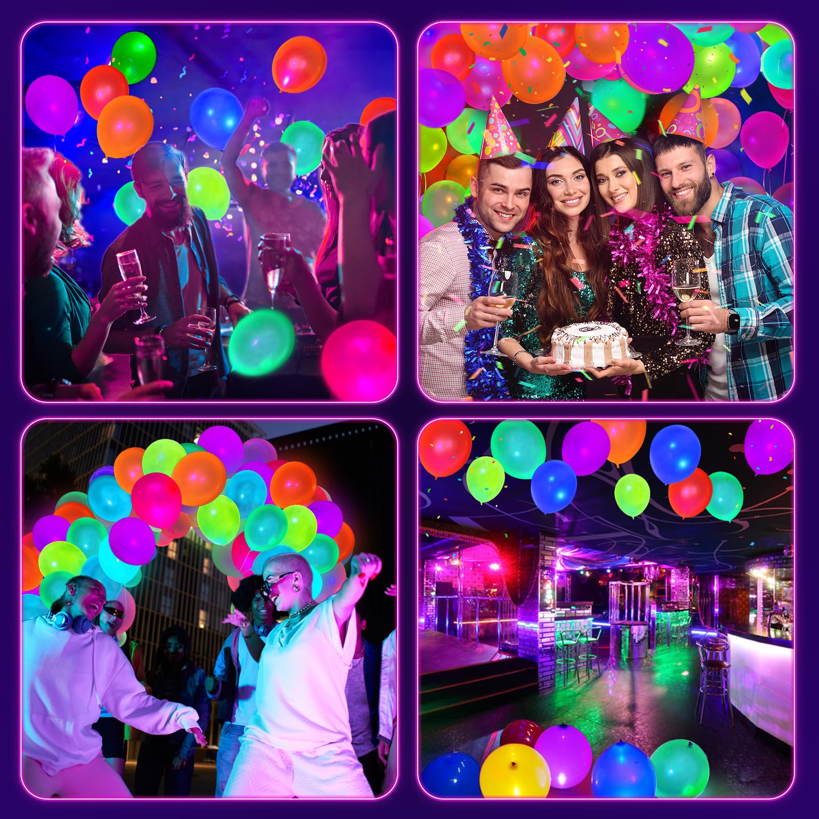 100 Pcs UV Neon Balloons, Neon Glow Party Balloons UV Black Light Balloons Glow in the Dark for Birthday Decorations Wedding Glow Party Supplies Blacklight Reactive Fluorescent