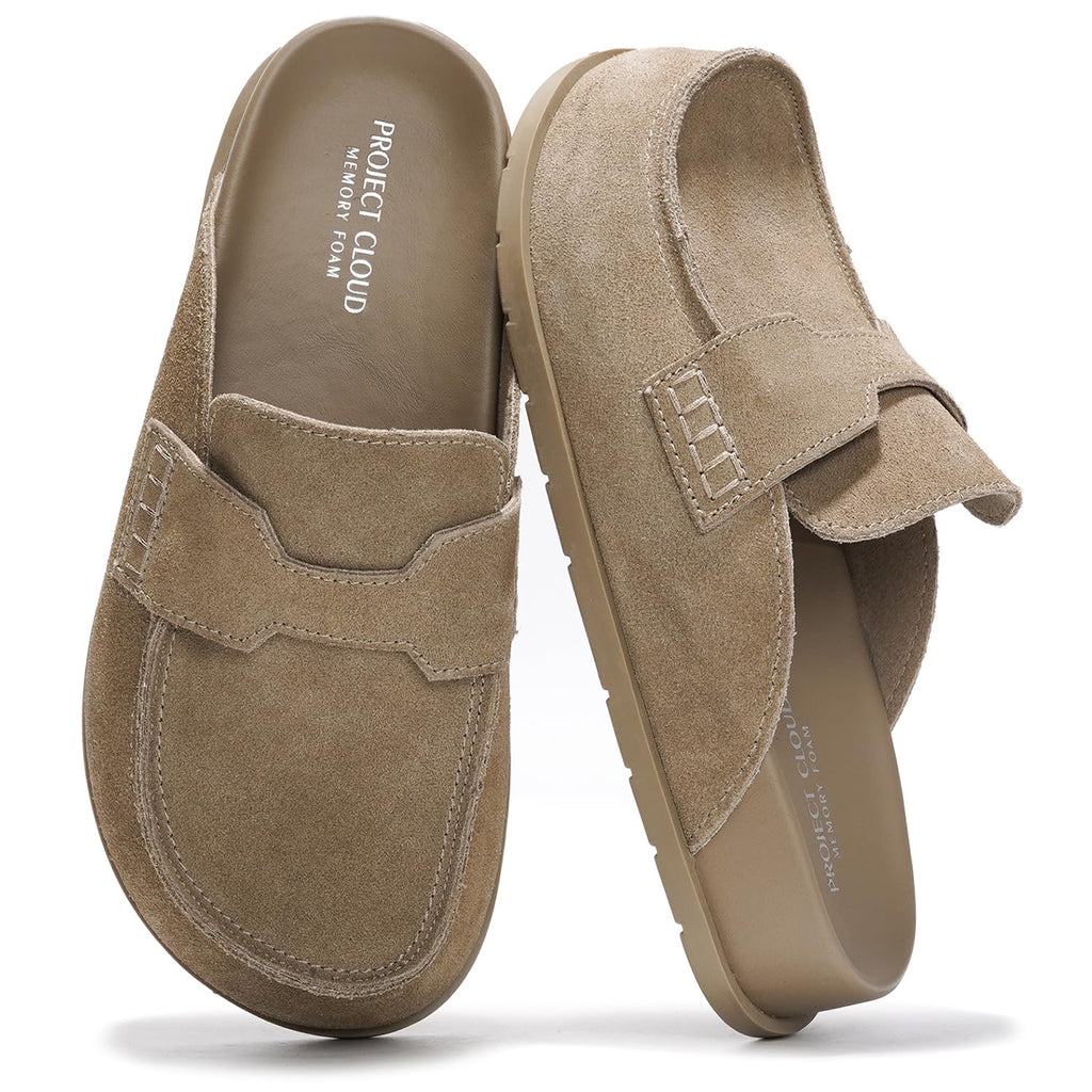 Project Cloud 100% Genuine Leather Womens Clogs - Plush & Soft Insole with Arch Support Non Slip Mules & Clogs for Women Footwear - Water Resistant Women Shoes (Foamy, TAUPSUEDE, 9)