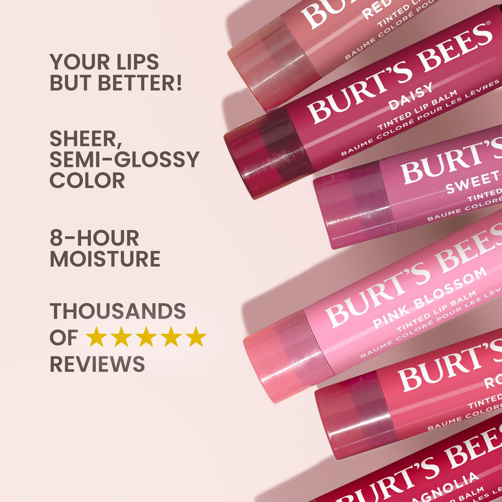 Burt's Bees Lip Tint Balm for Valentine's Day, with Long Lasting 2 in 1 Duo Tinted Balm Formula, Color Infused with Hydrating Shea Butter for a Natural Looking Buildable Finish, Rose (2-Pack)