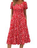 Zeagoo Floral Summer Dress for Women Cotton Shirt Dresses Midi Length Flowy Boho Beach Sundress Vocation Sun Dress, Red Floral,XXL