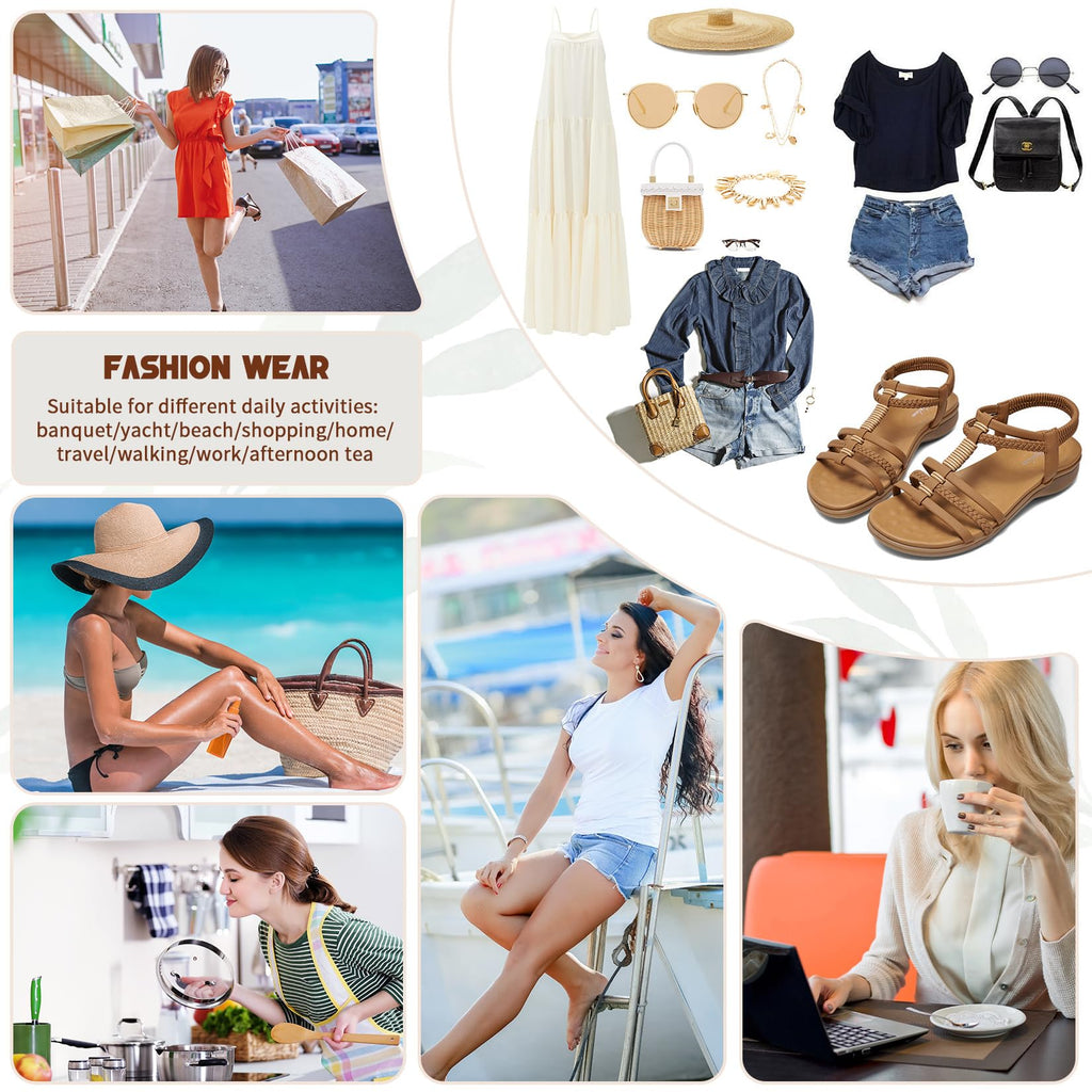 Littleplum Women Flat Sandals Arch Support Handmade Braided Gladiator Sandals Comfy Walking Beach Ankle Elastic Summer Shoes Brown Size 8