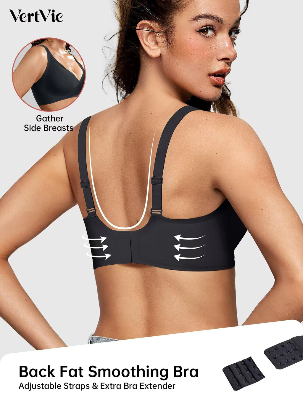 Vertvie Jelly Wireless Bras for Women Push Up Plunge Seamless T-Shirt Bras No Underwire Supportive Full Coverage Bralettes(Black,Medium)