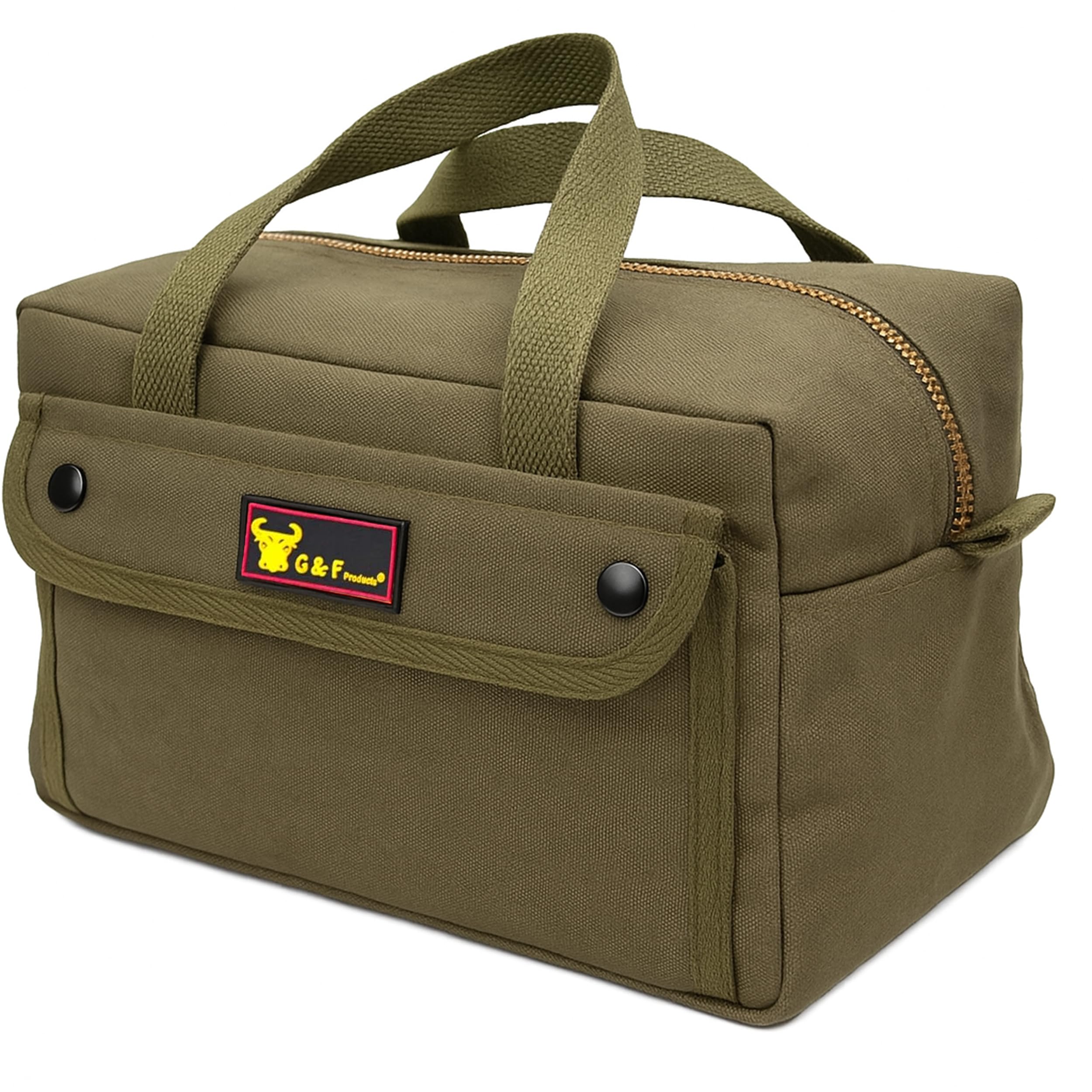 Waxed Canvas Duffle Bag, 11" Small Compact Travel & Tool Bag, Military Style Water-Resistant Canvas with Adjustable Shoulder Strap & Double Zipper, Gym/Overnight Carry Organizer, Olive Green