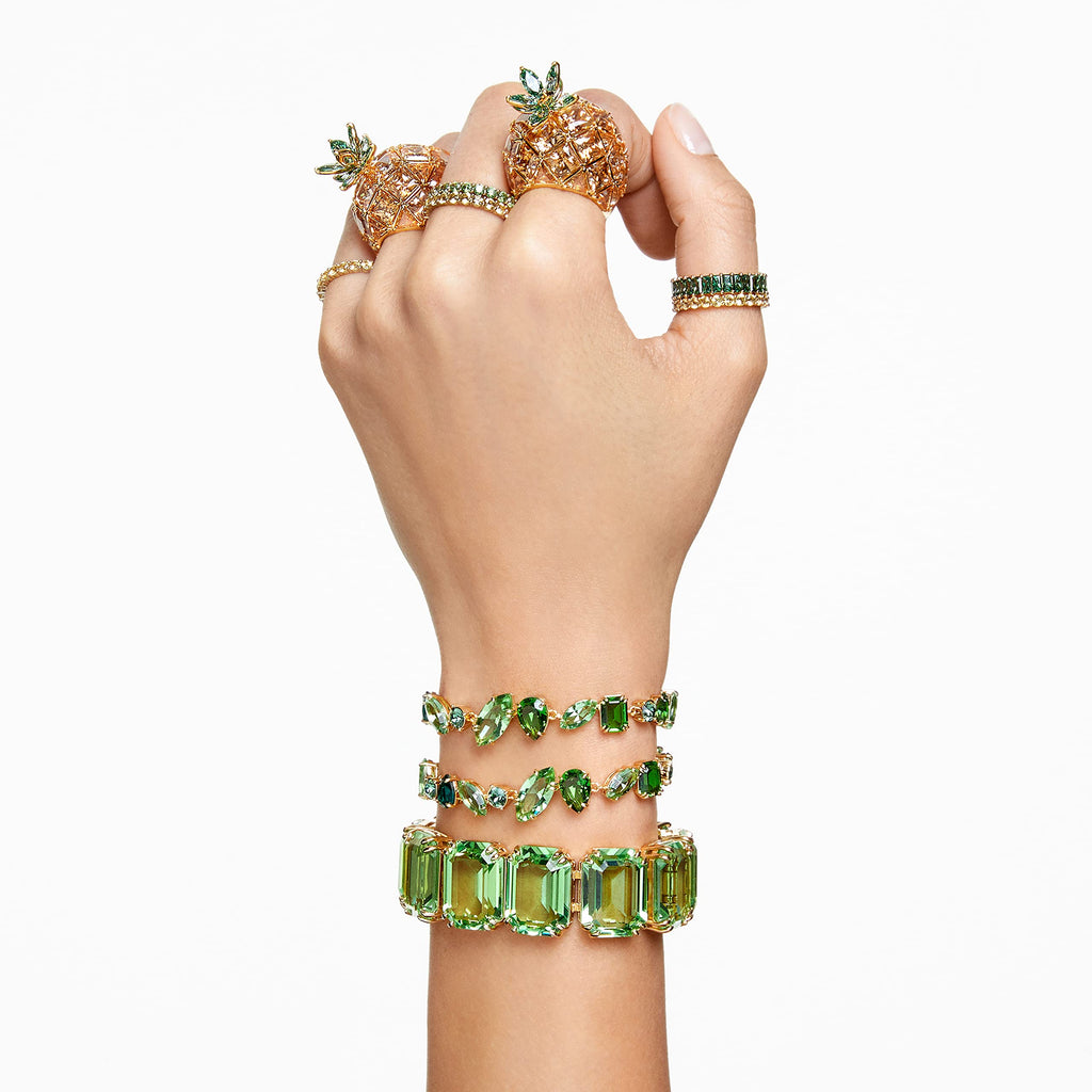Swarovski Gema Soft Bracelet, Green Crystals, Mixed Cuts, on Gold-Tone Finished Band, Part of the Swarovski Gema Collection