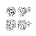 Hayoso 18K Gold Plated Halo Stud Earrings 925 Sterling Silver Cubic Zirconia Stud Earrings Round Square Diamonique Stud Earrings Set for Women Men - Silver