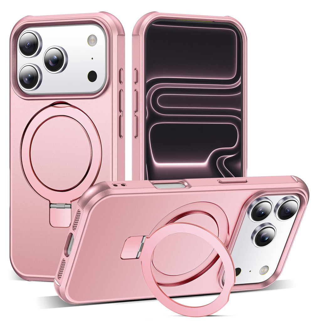 SKYLMW Phone Case Compatible with iPhone 17 Pro Case with Invisible Magnetic O-Ring Stand Military-Grade Phone Case for iPhone 17 Pro 6.3" [Compatible with Mag-Safe][Great Grip Feeling], Rose Gold