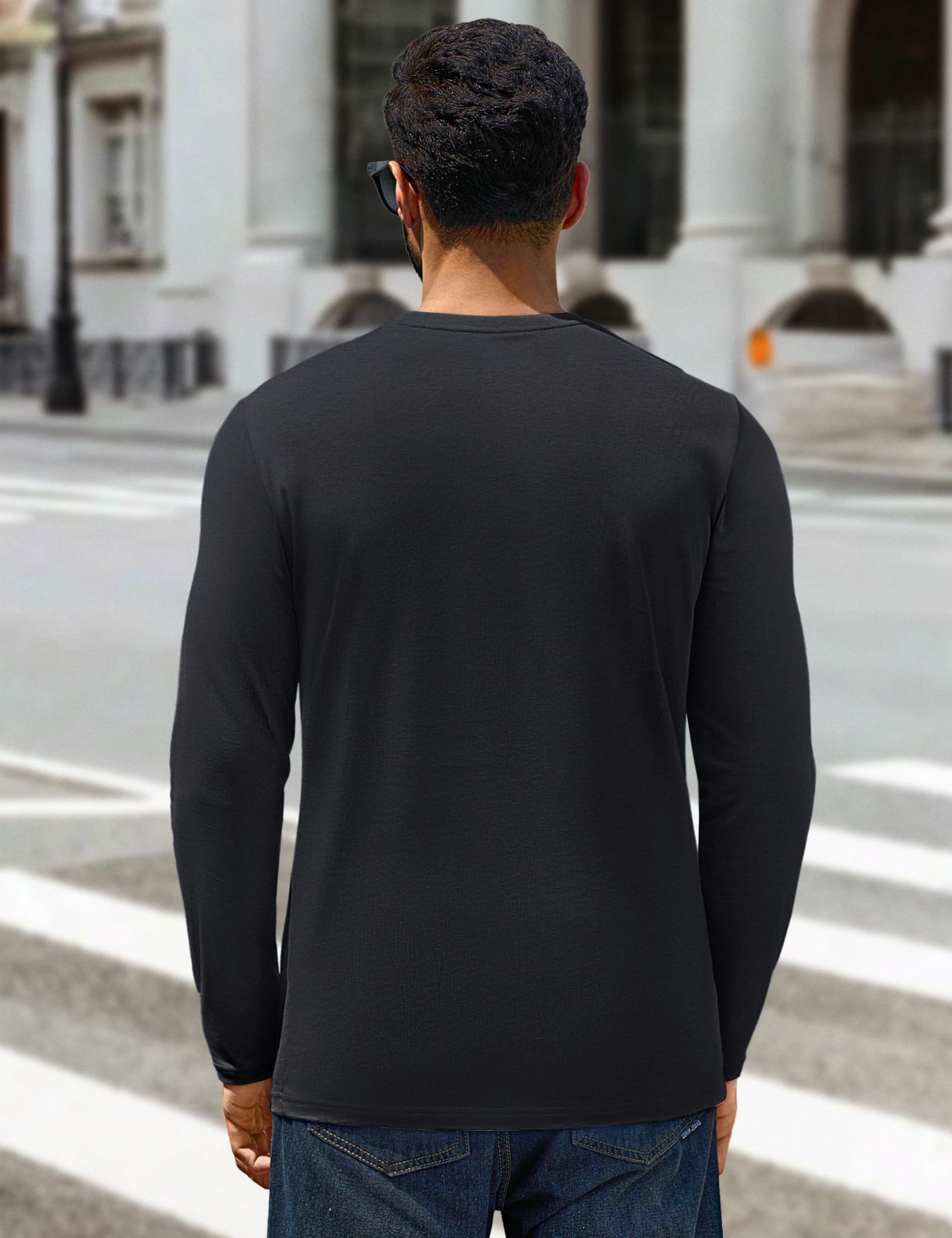 Cotrasen Mens Shirts Casual Stylish Long Sleeve T-Shirts Cotton Crew Neck Moisture Wicking Soft Basic Tee Shirts Mens Fashion Black M