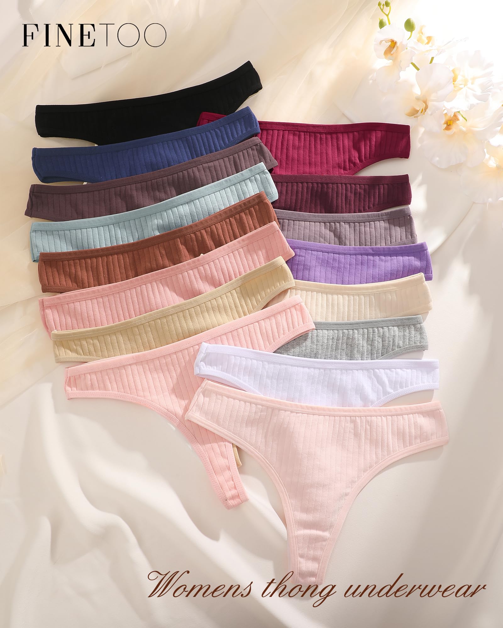 FINETOO Cotton Thongs for Women Soft Low Rise Sexy Thong Ladies Panties Womens Underwear 6 Pack XS-XXXL