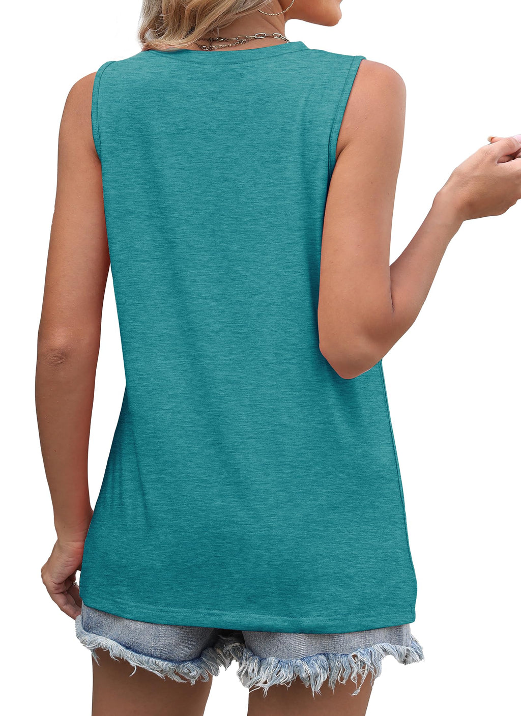 WIHOLL Spring Tops for Women 2026 Trendy Casual Tank Tops Sleeveless Cute Summer Outfits Fashion Clothing Loose Fit Resort Wear 2026 Blue Green L