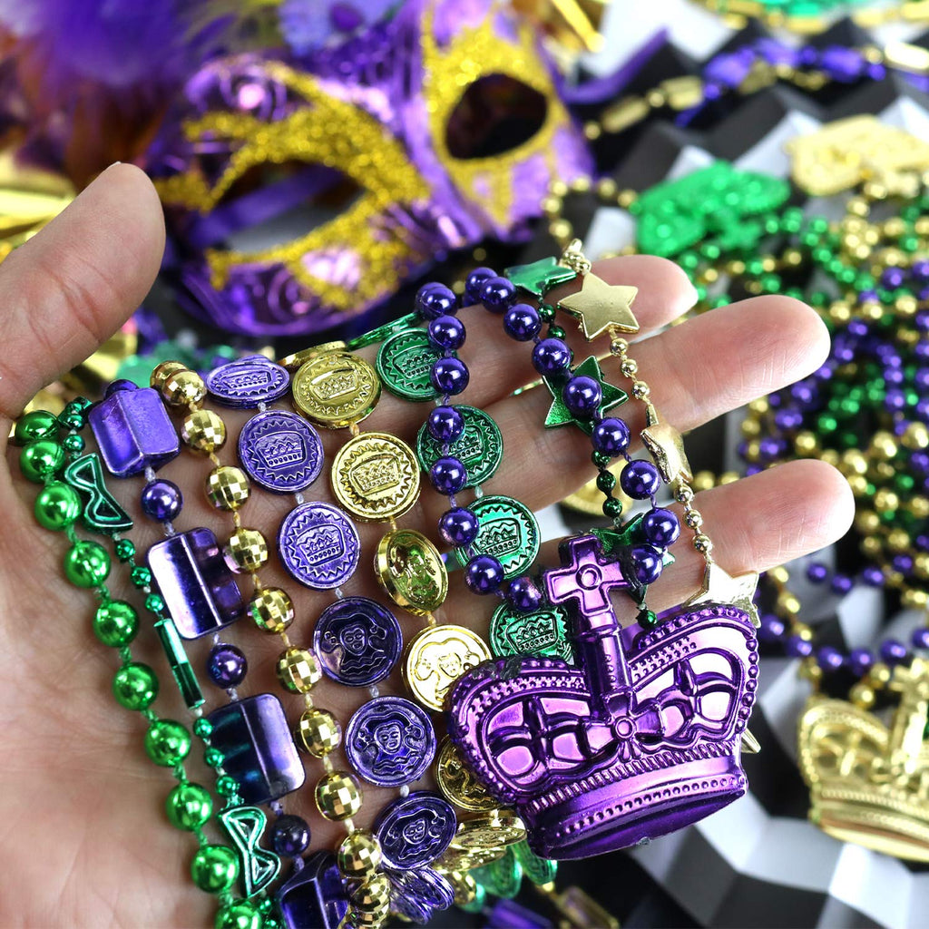 GiftExpress 100 Pcs Mardi Gras Metallic Bead Necklaces for Favors, New Year Parade, St Patrick Day Celebrations, Christmas Decorations, Tailgating, Gaysby Themed Party