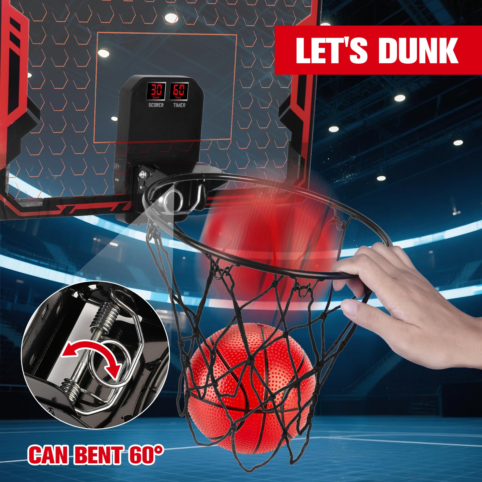 Figbush Basketball Hoop Indoor for Kids(4-12 Years Old), Over The Door Basketball Hoop with Scoring, Countdown and Music Accompaniment, Christmas Toys